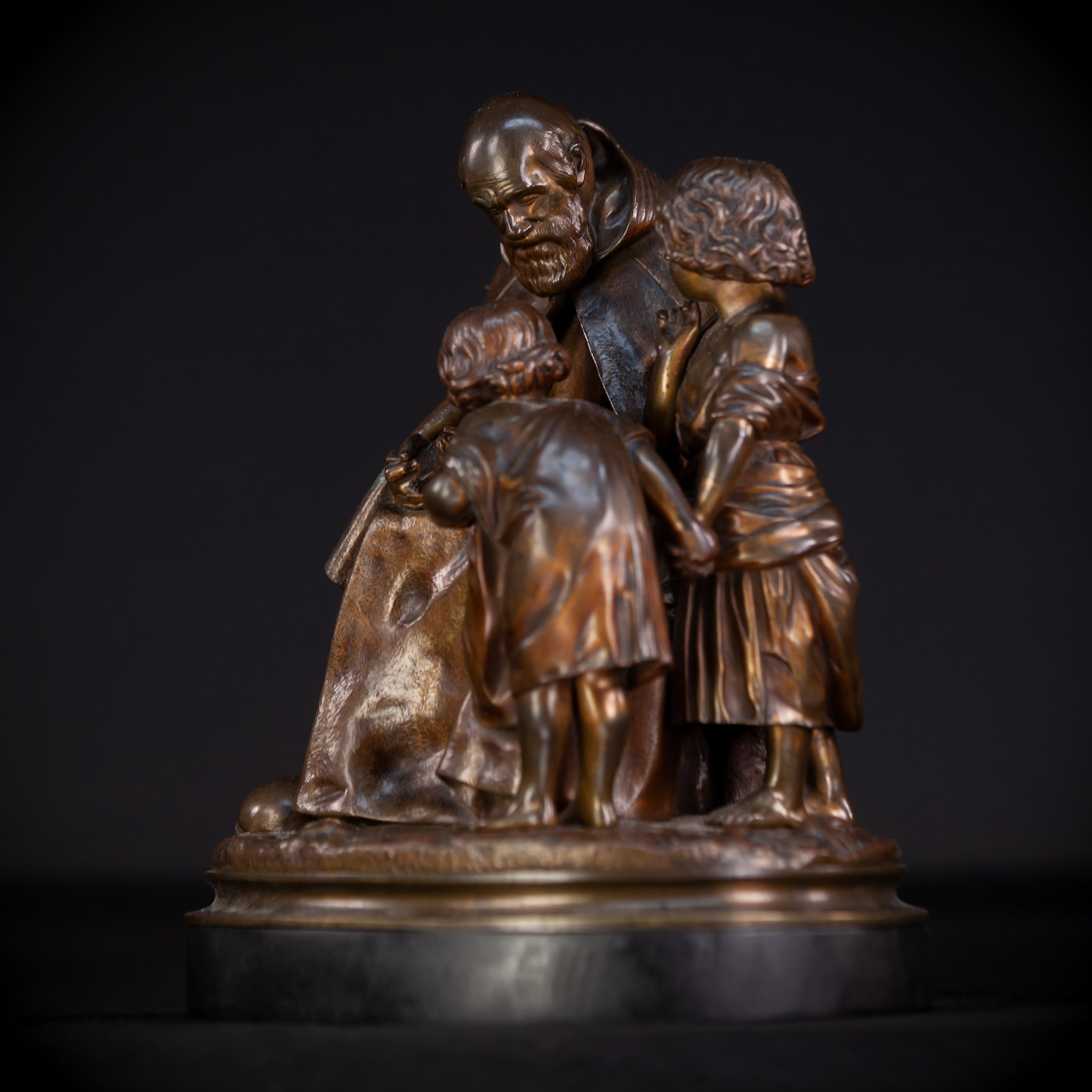 St Benedict with Children Bronze Sculpture | 11"