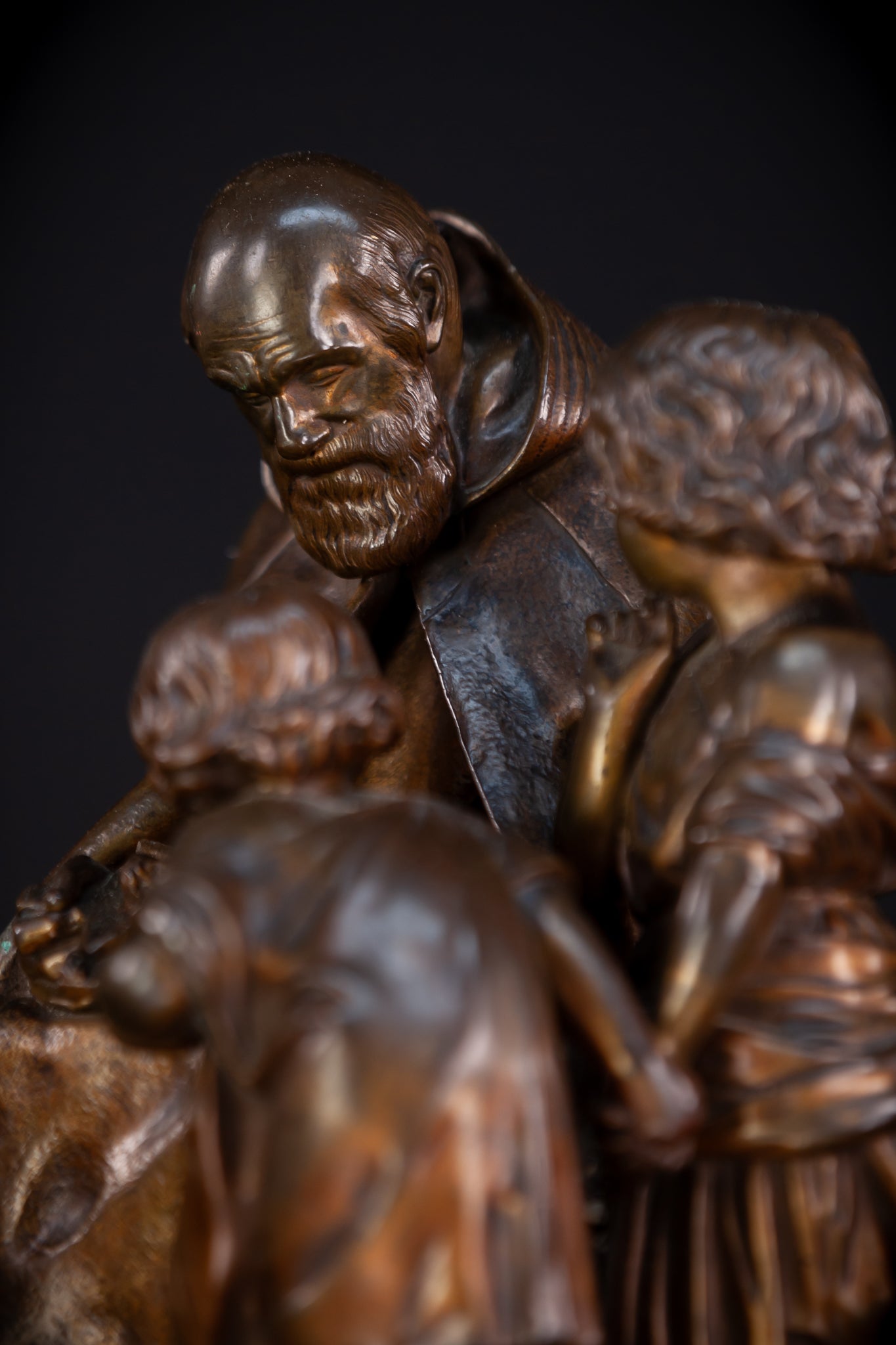 St Benedict with Children Bronze Sculpture | 11"