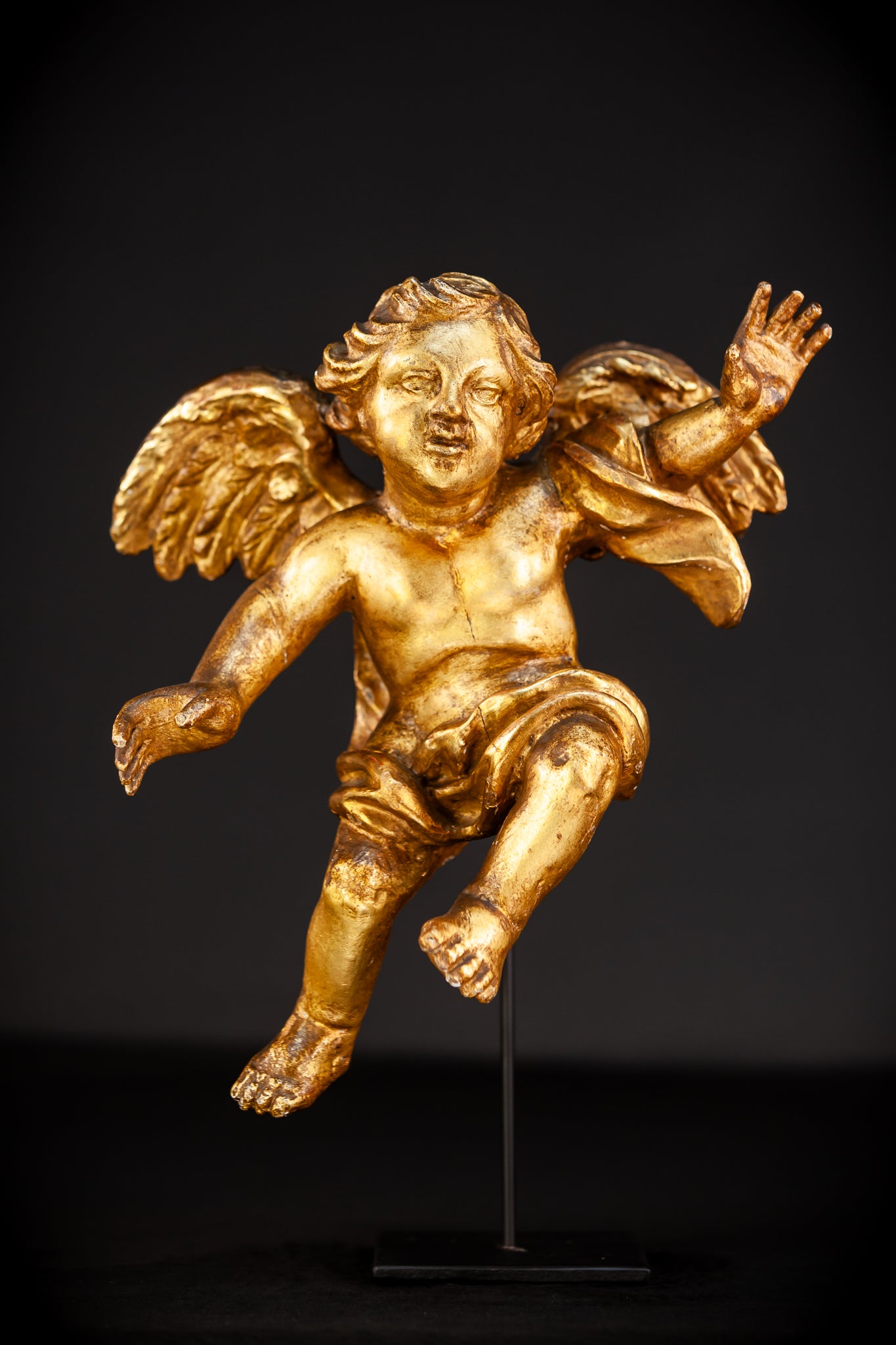 Angel Wooden Sculpture | 1800s Antique 14.6"