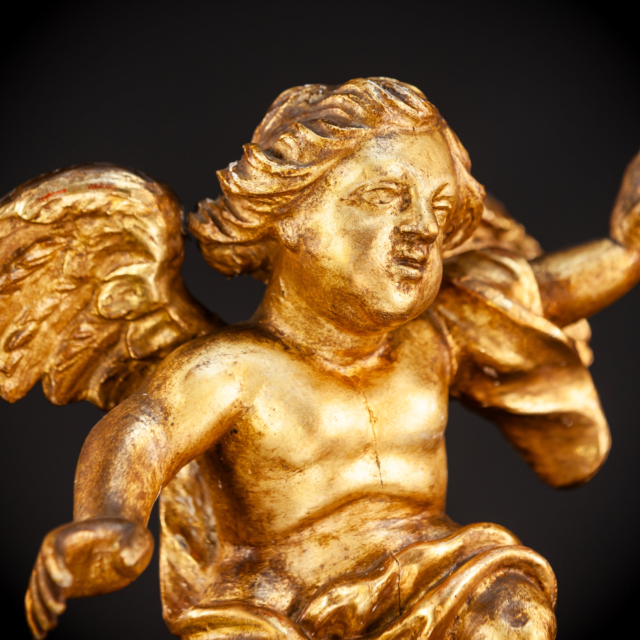 Angel Wooden Sculpture | 1800s Antique | 14.6" / 30.5 cm