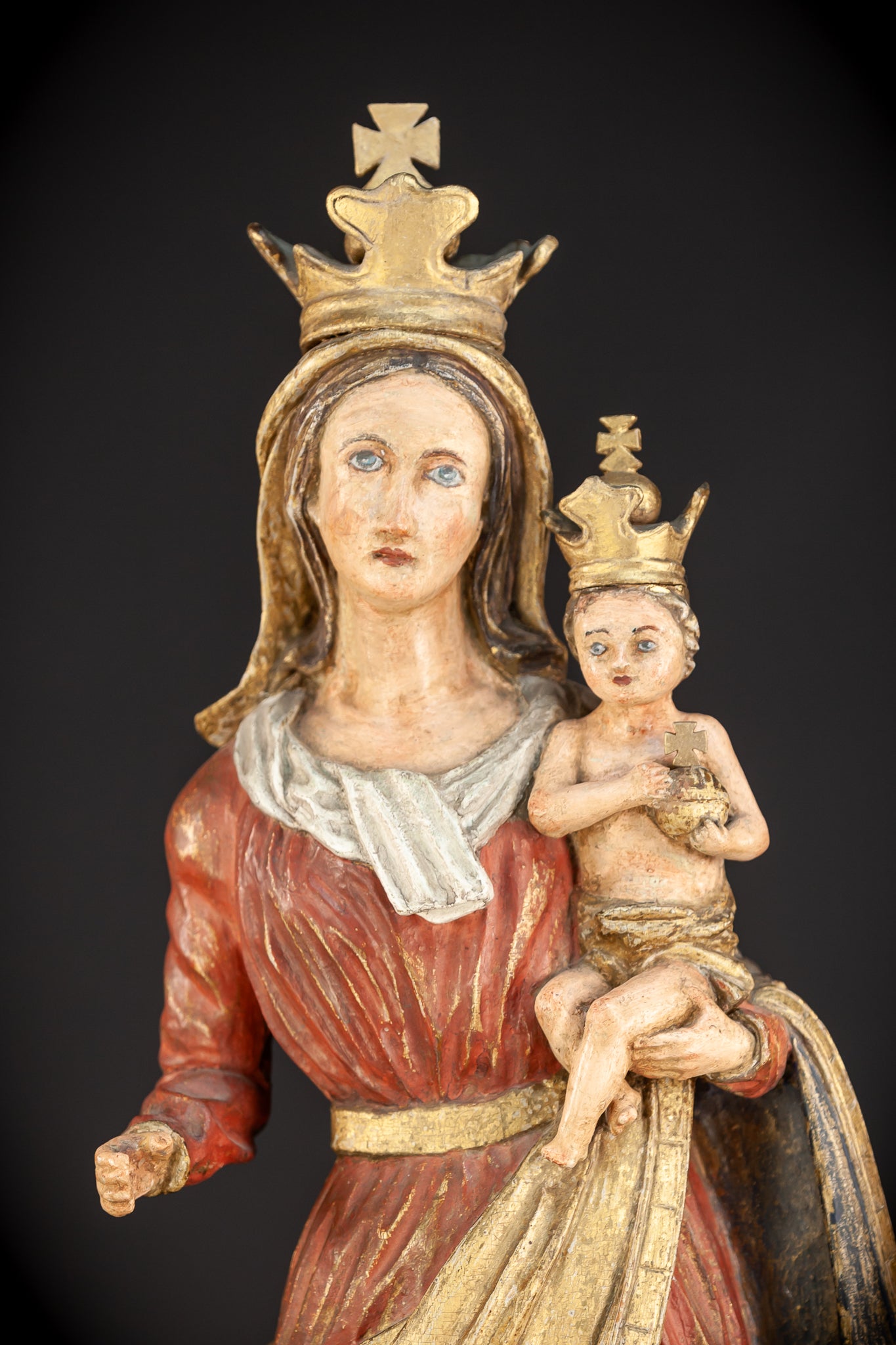 Virgin Mary with Child Jesus Wooden Sculpture | 24”/ 61 cm