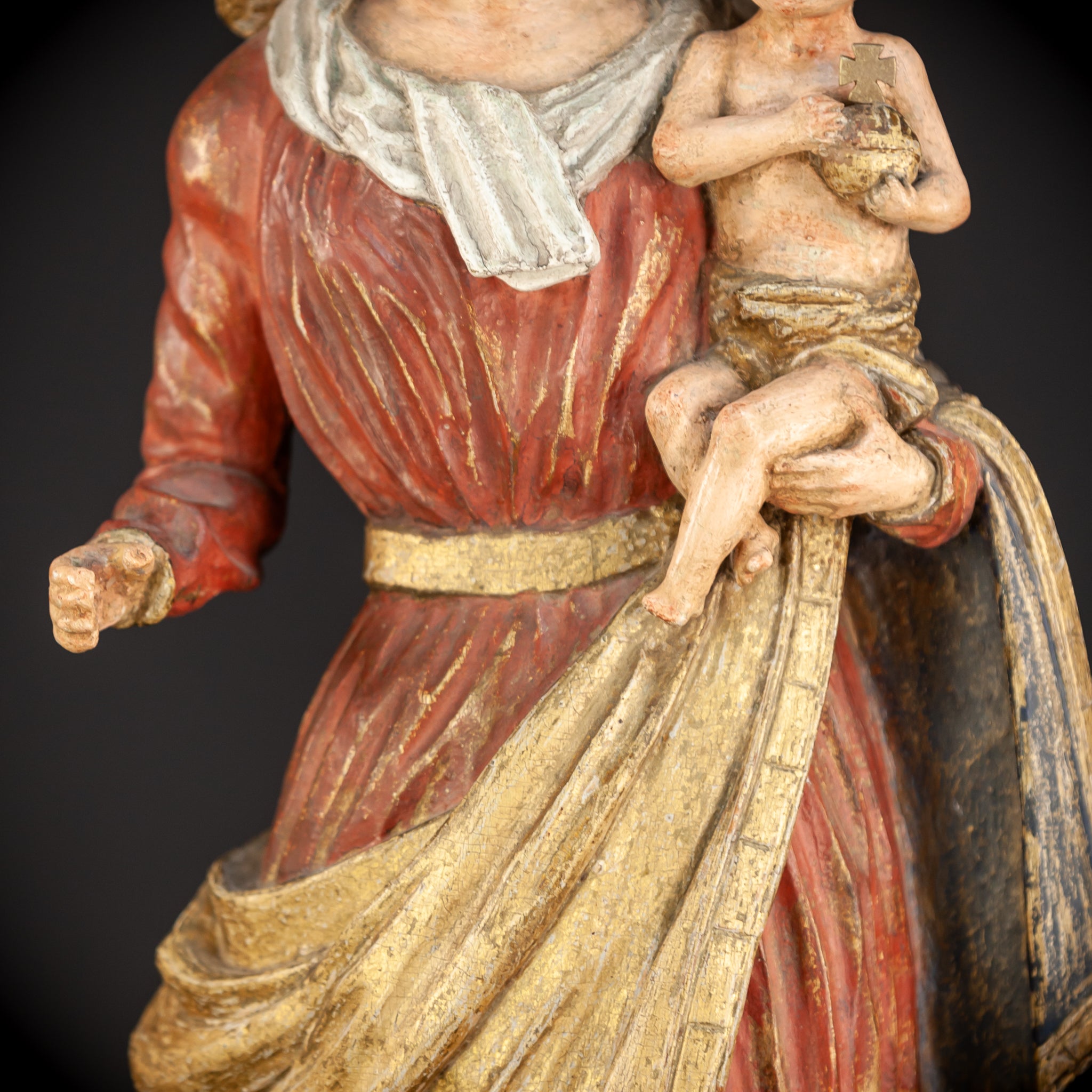 Virgin Mary with Child Jesus Wooden Sculpture | 24”/ 61 cm