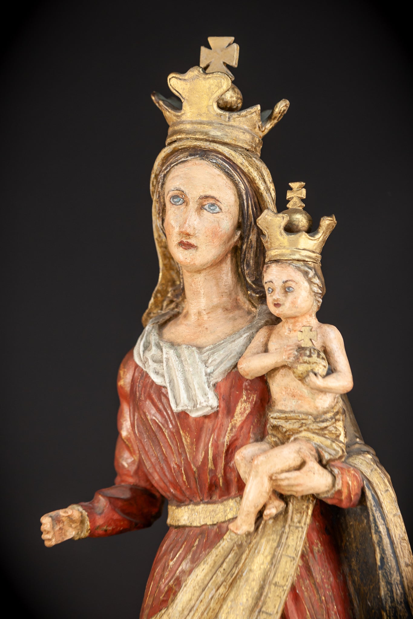 Virgin Mary with Child Jesus Wooden Sculpture | 24”/ 61 cm