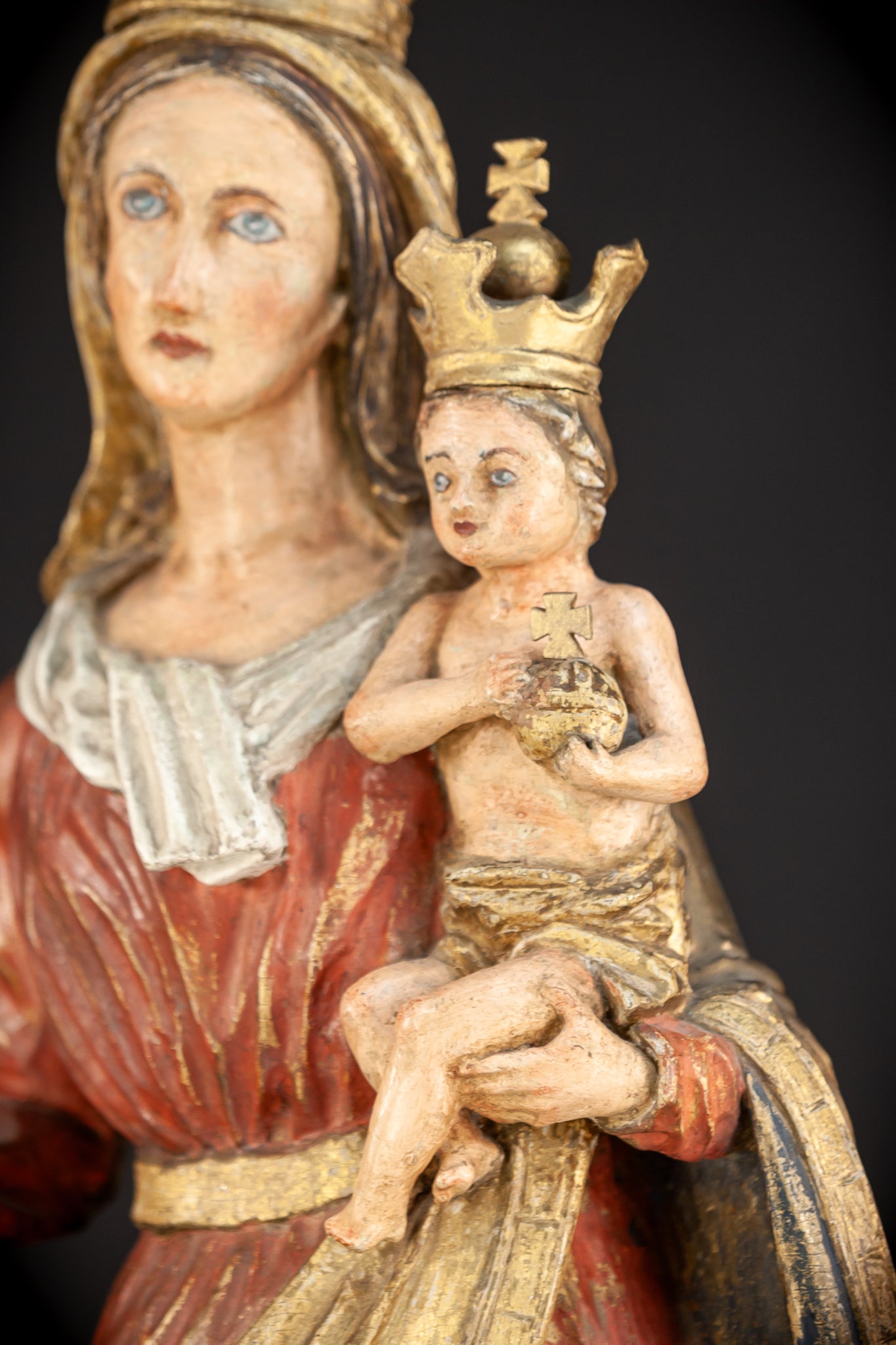 Virgin Mary with Child Jesus Wooden Sculpture | 24”/ 61 cm
