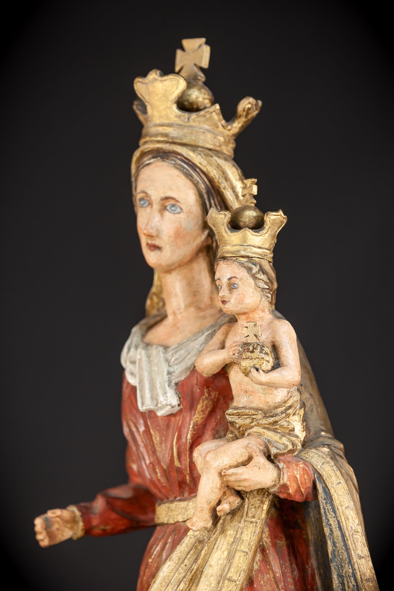 Virgin Mary with Child Jesus Wooden Sculpture | 24”/ 61 cm
