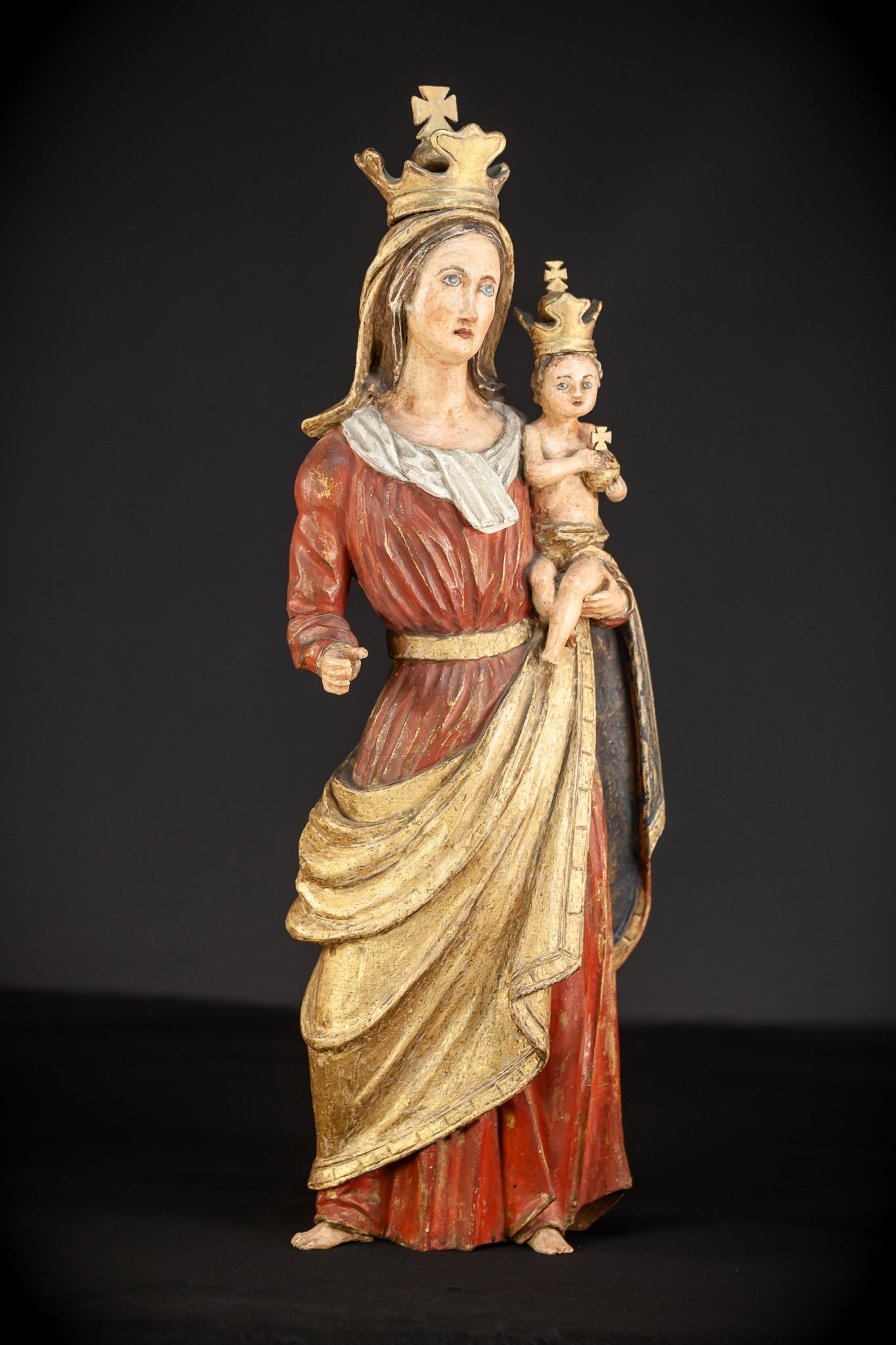 Virgin Mary with Child Jesus Wooden Sculpture | 24”/ 61 cm