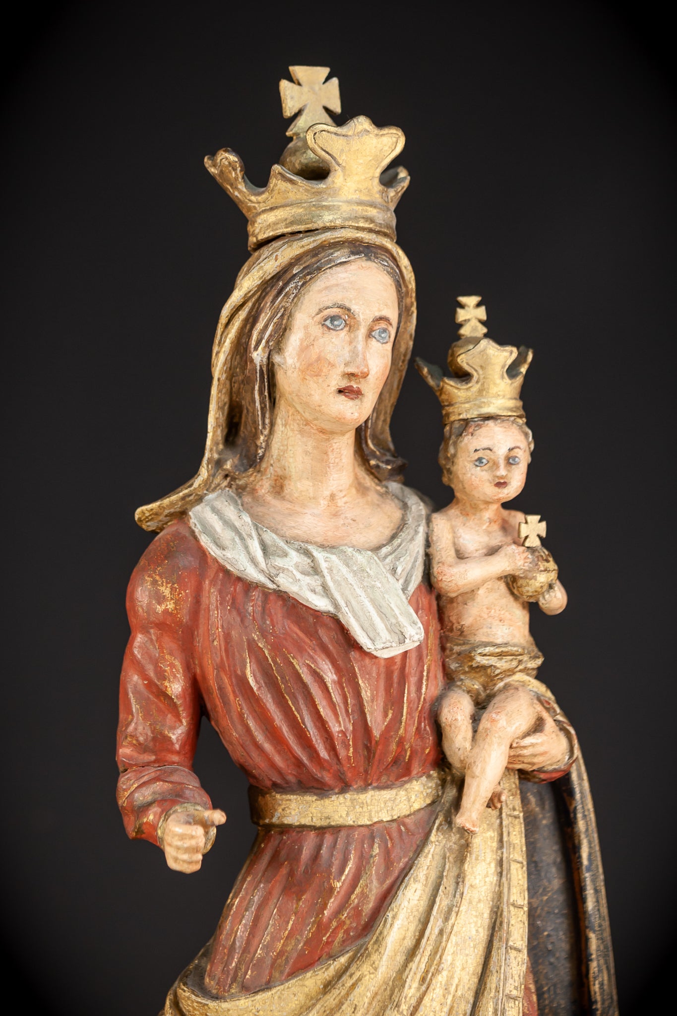 Virgin Mary with Child Jesus Wooden Sculpture | 24”/ 61 cm