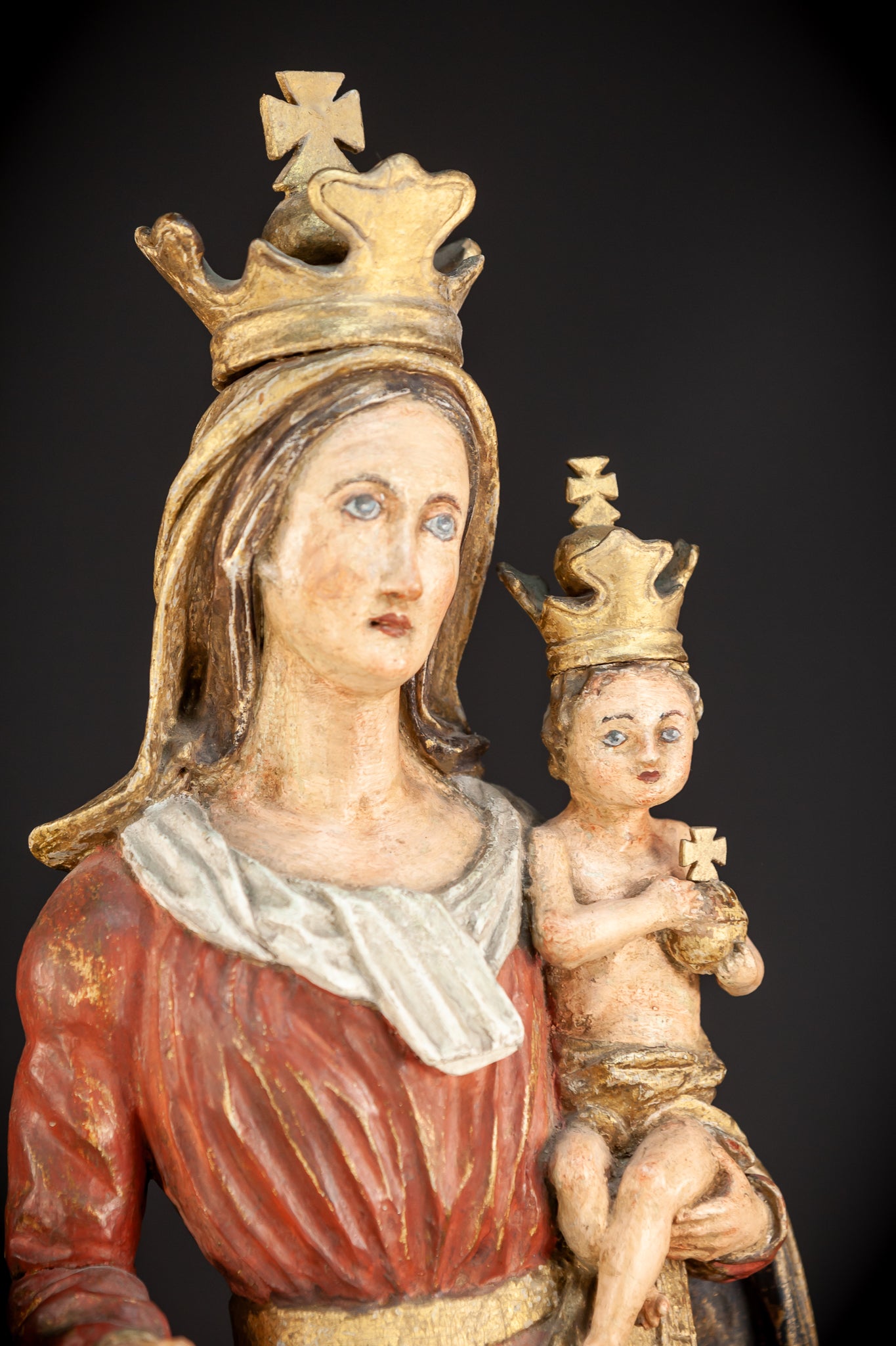 Virgin Mary with Child Jesus Wooden Sculpture | 24”/ 61 cm