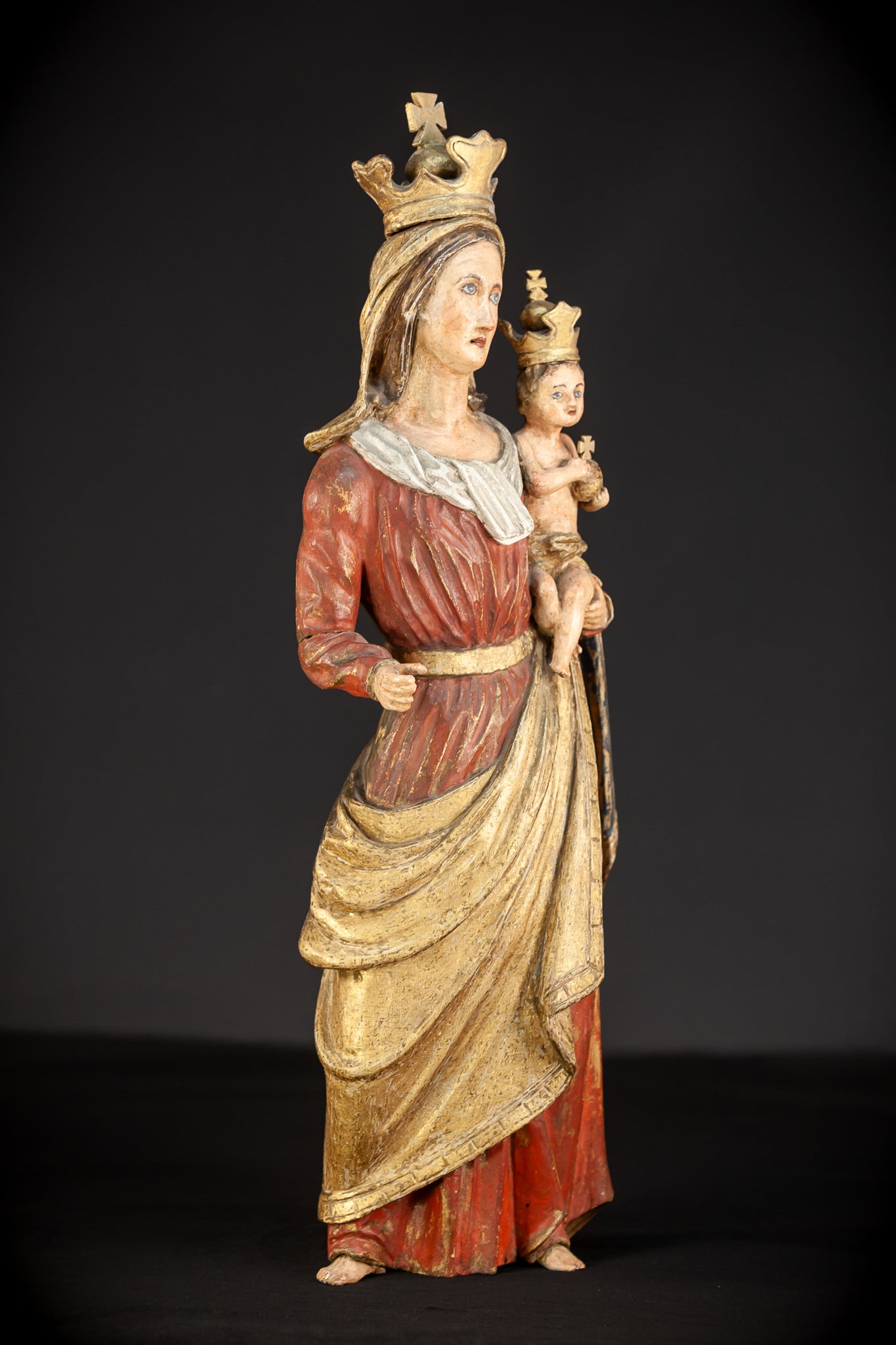 Virgin Mary with Child Jesus Wooden Sculpture | 24”/ 61 cm