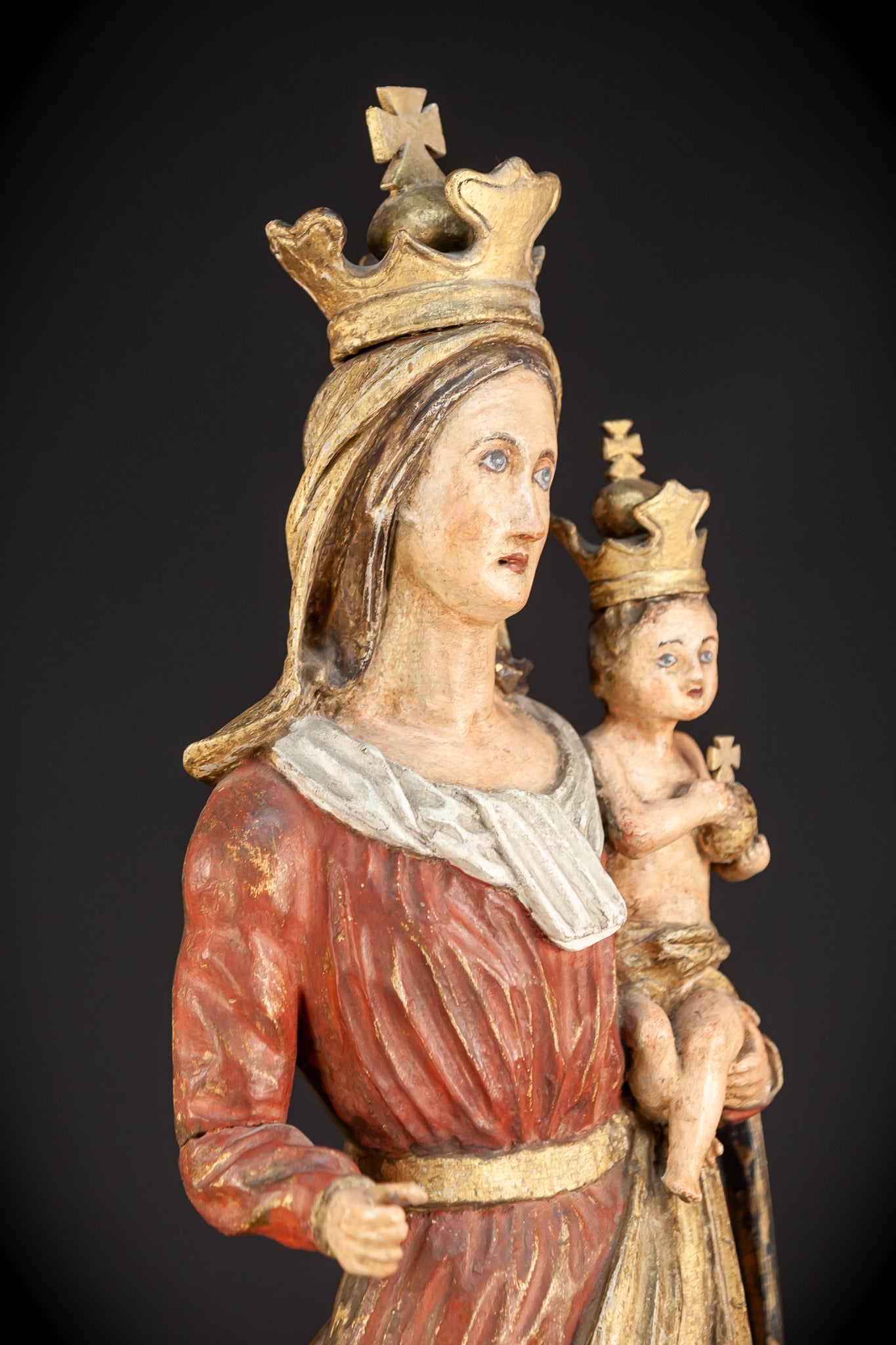 Virgin Mary with Child Jesus Wooden Sculpture | 24”/ 61 cm