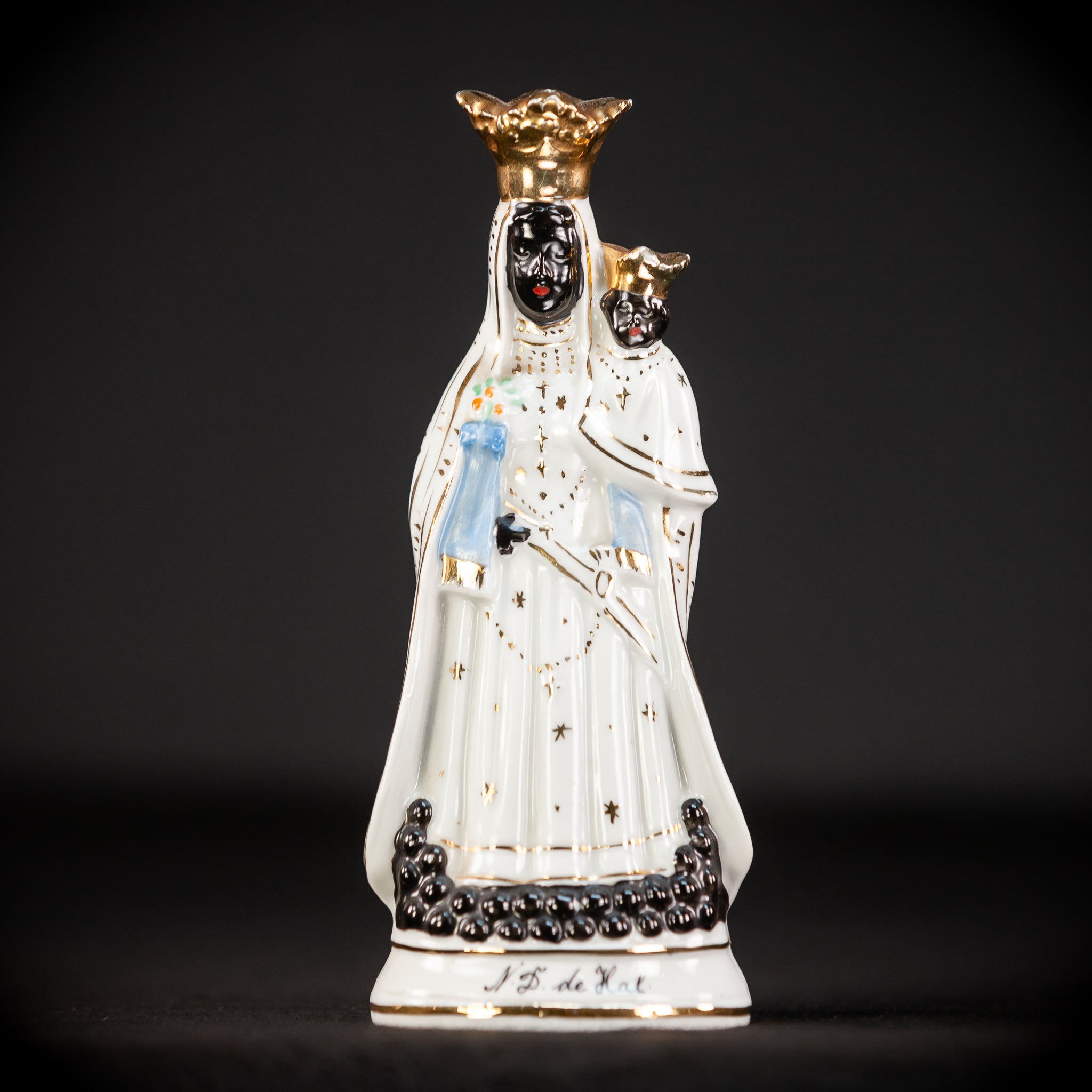 Black Madonna Porcelain Statue | Antique 6.7" / 17 cm