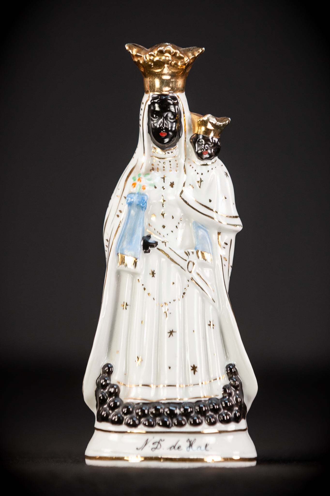 Black Madonna Porcelain Statue | Antique 6.7" / 17 cm
