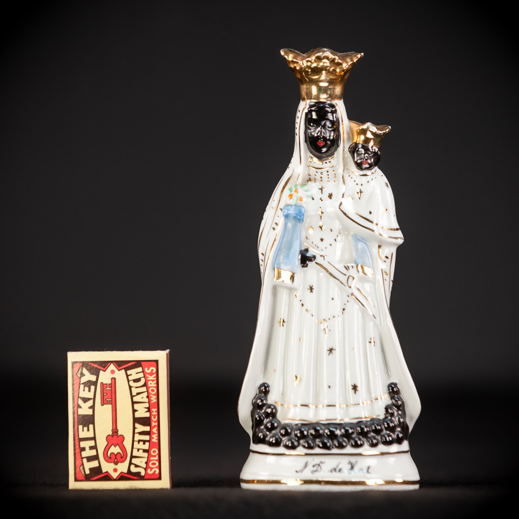 Black Madonna Porcelain Statue | Antique 6.7" / 17 cm