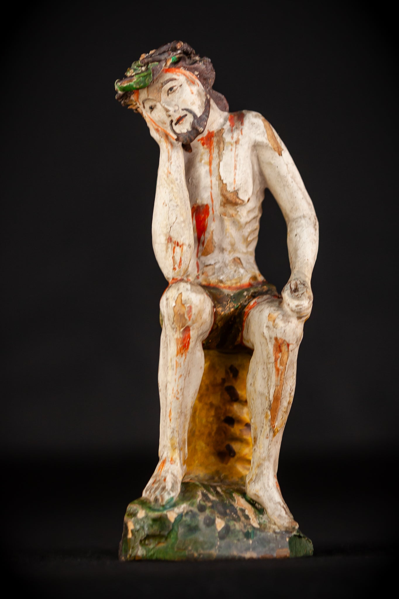 Pensive Christ Wooden Sculpture | Antique 1700s | 7.7" / 19.5 cm