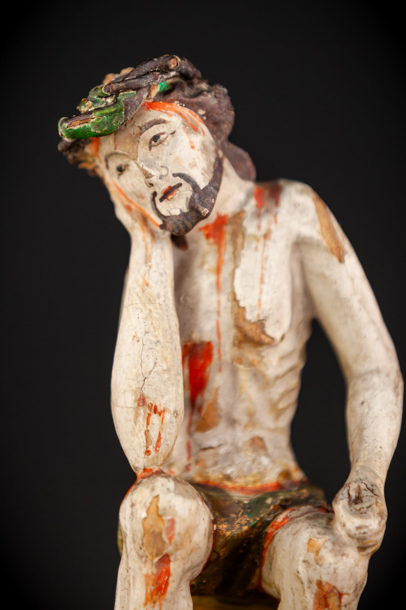 Pensive Christ Wooden Sculpture | Antique 1700s | 7.7" / 19.5 cm