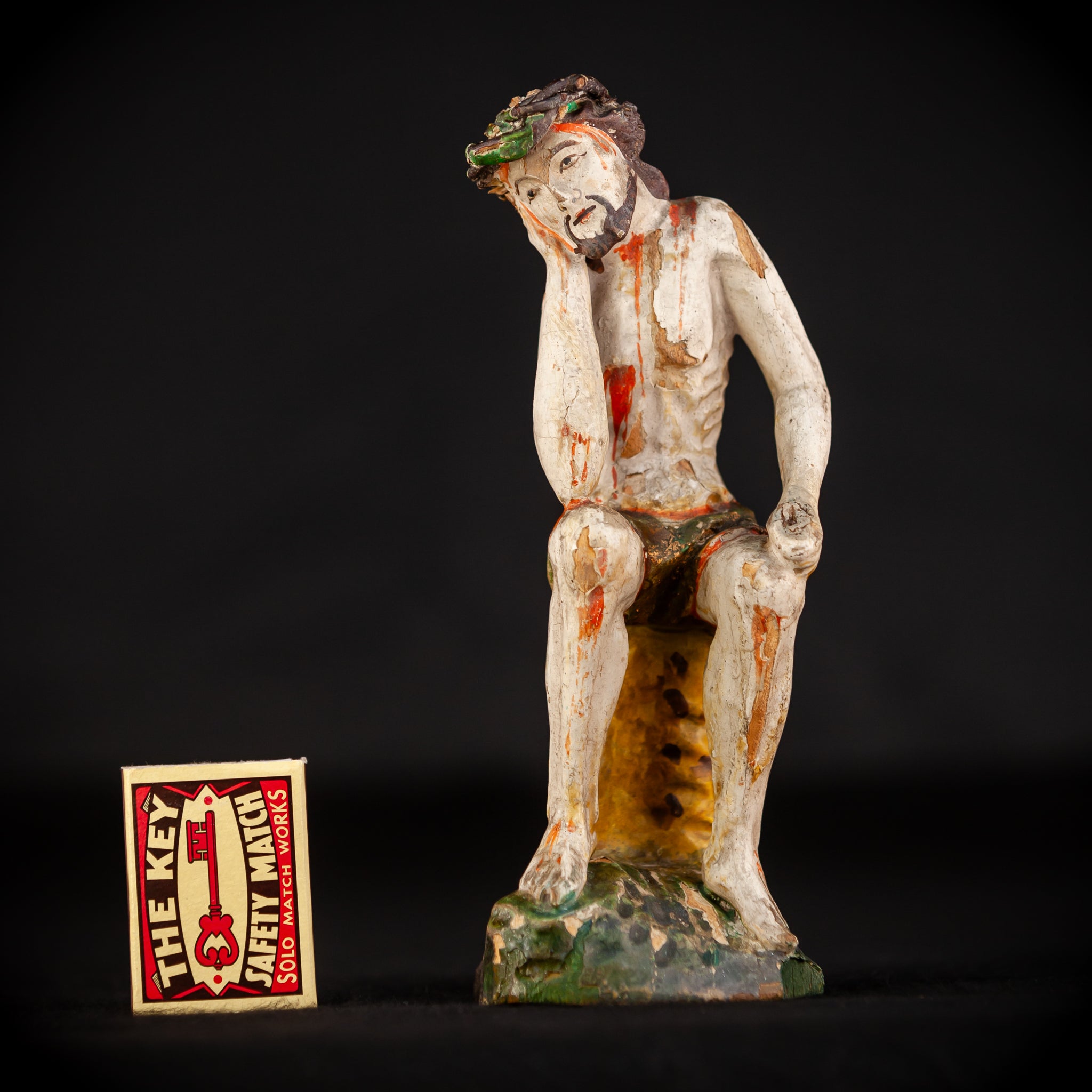 Pensive Christ Wooden Sculpture | Antique 1700s | 7.7" / 19.5 cm