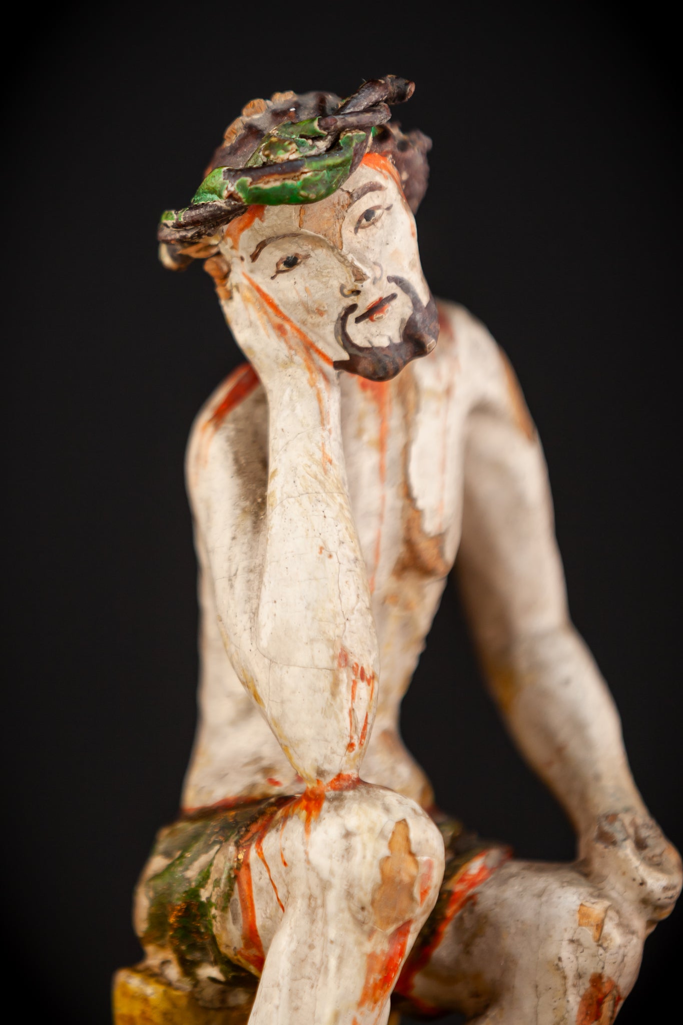 Pensive Christ Wooden Sculpture | Antique 1700s | 7.7" / 19.5 cm