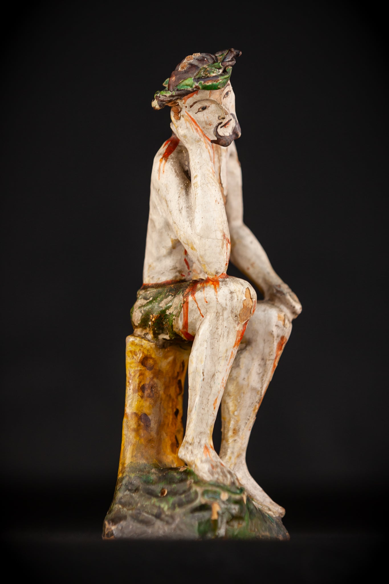 Pensive Christ Wooden Sculpture | Antique 1700s | 7.7" / 19.5 cm