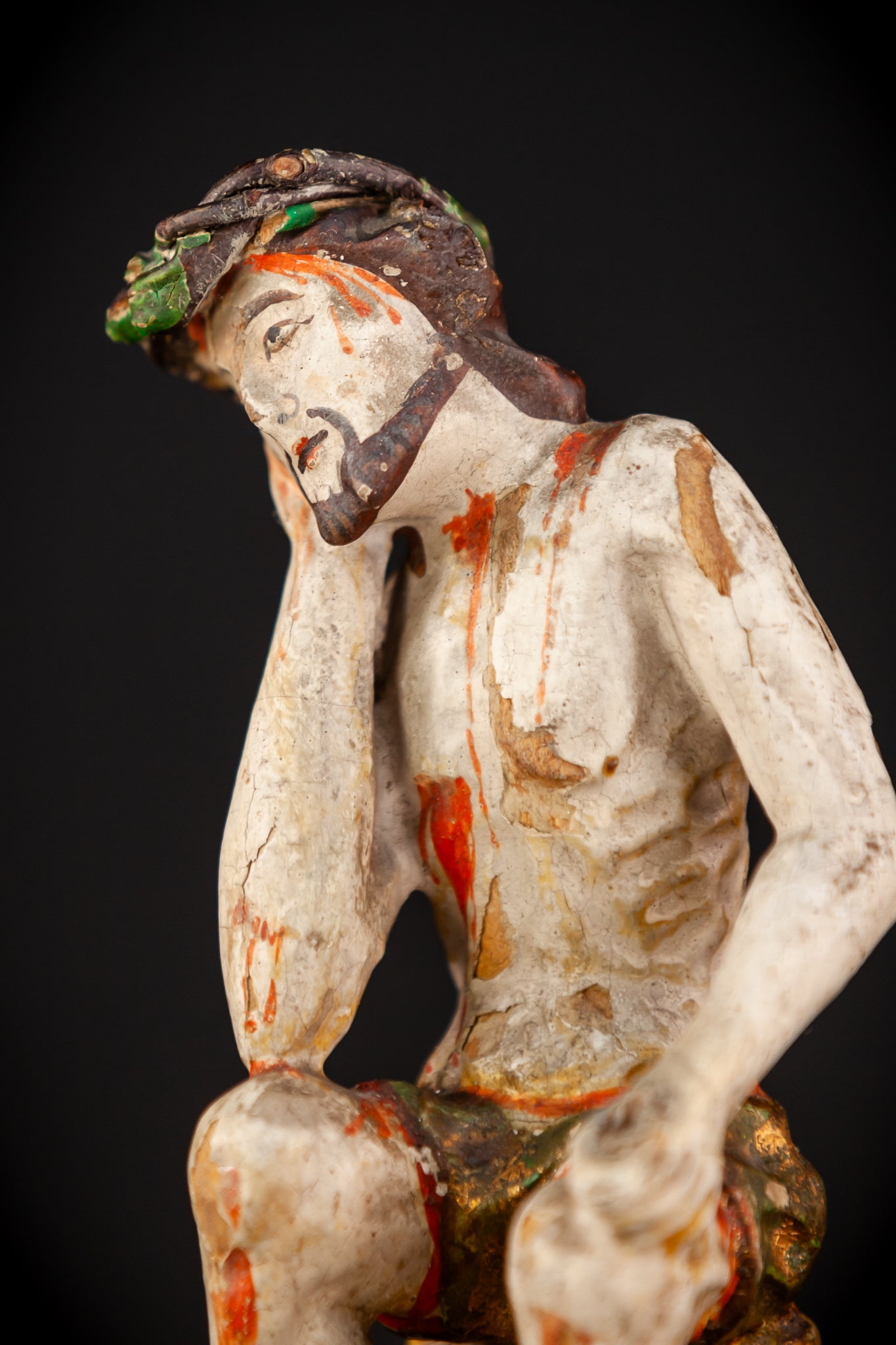 Pensive Christ Wooden Sculpture | Antique 1700s | 7.7" / 19.5 cm