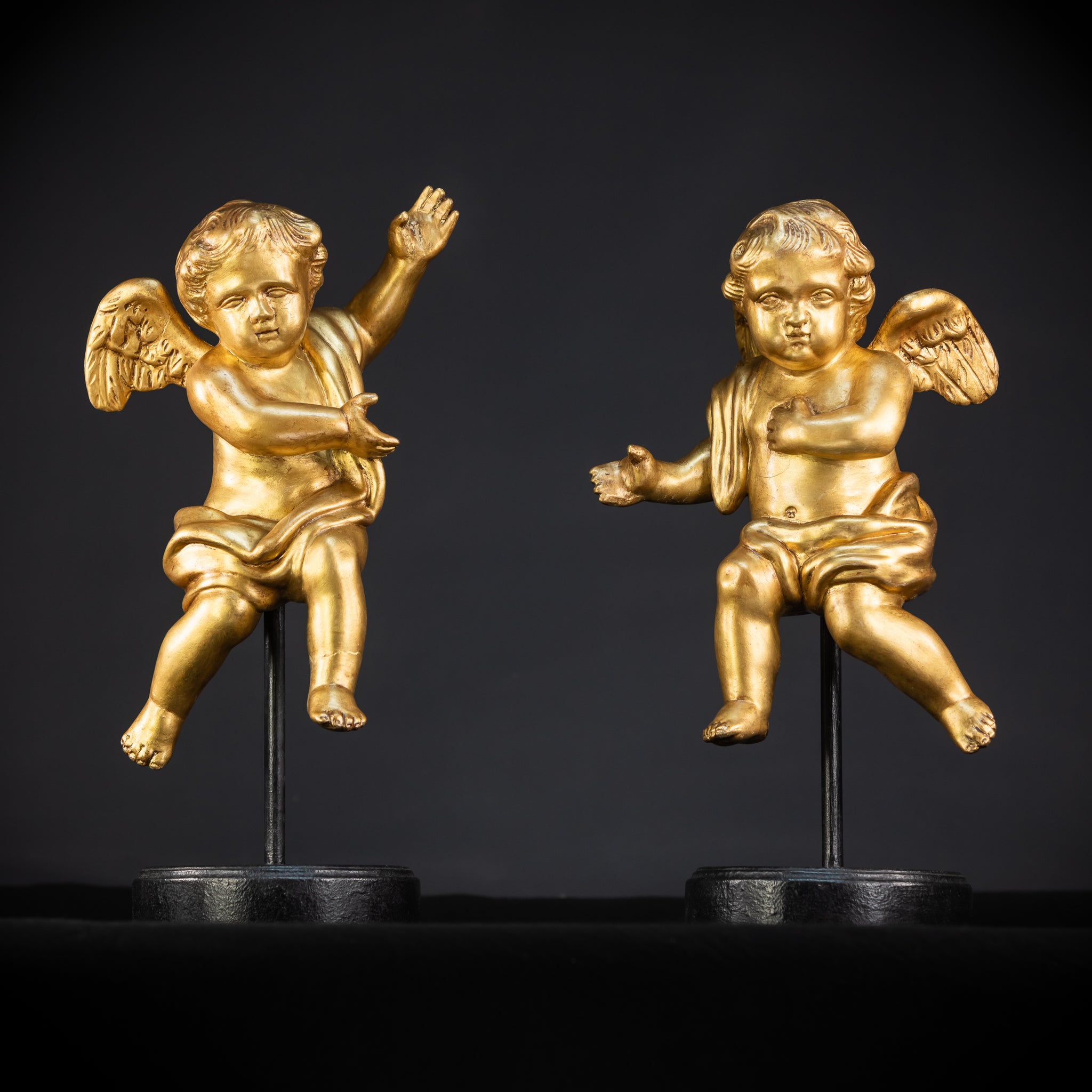 Angel Sculpture A Wood Carved | 1800s Antique | 13.2" / 33.5 cm