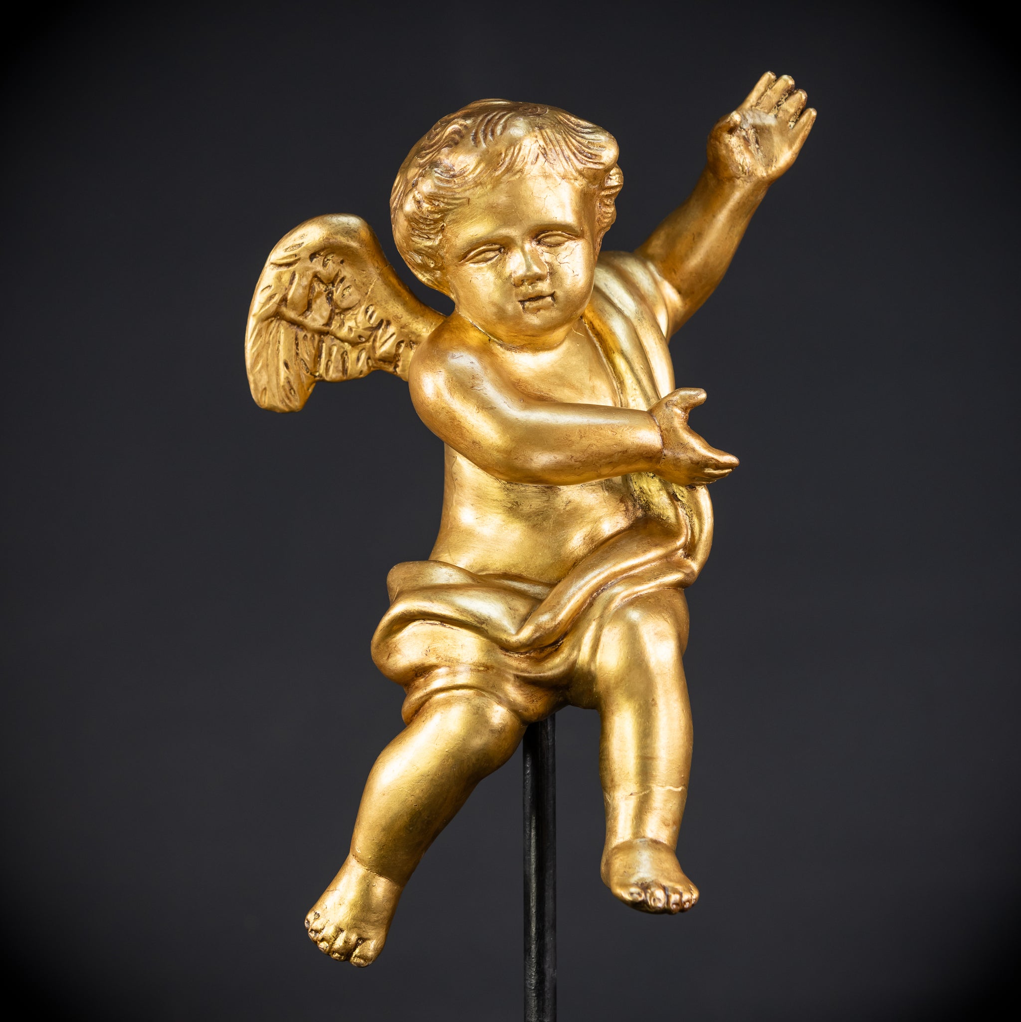Angel Sculpture A Wood Carved | 1800s Antique | 13.2" / 33.5 cm