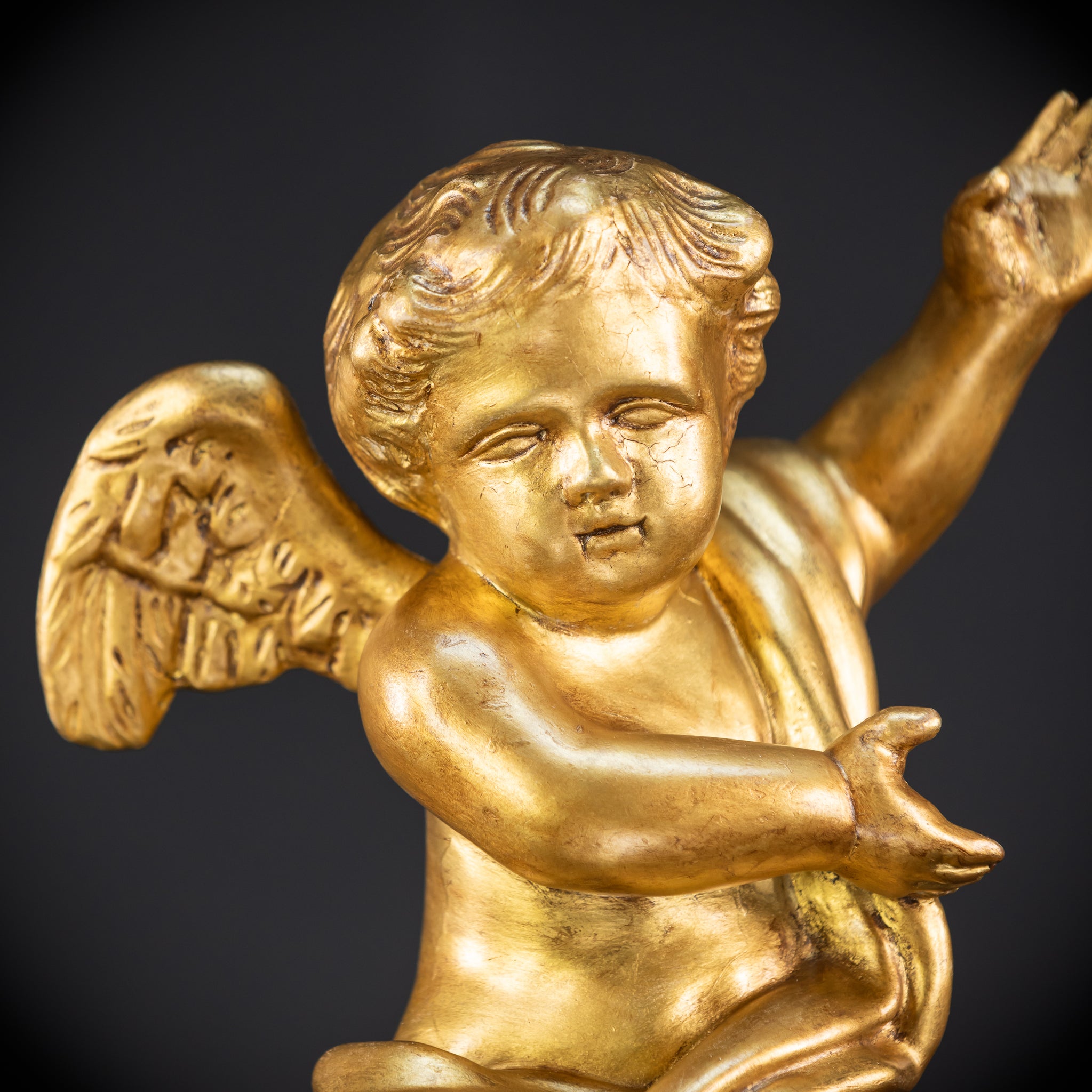Angel Sculpture A Wood Carved | 1800s Antique | 13.2" / 33.5 cm