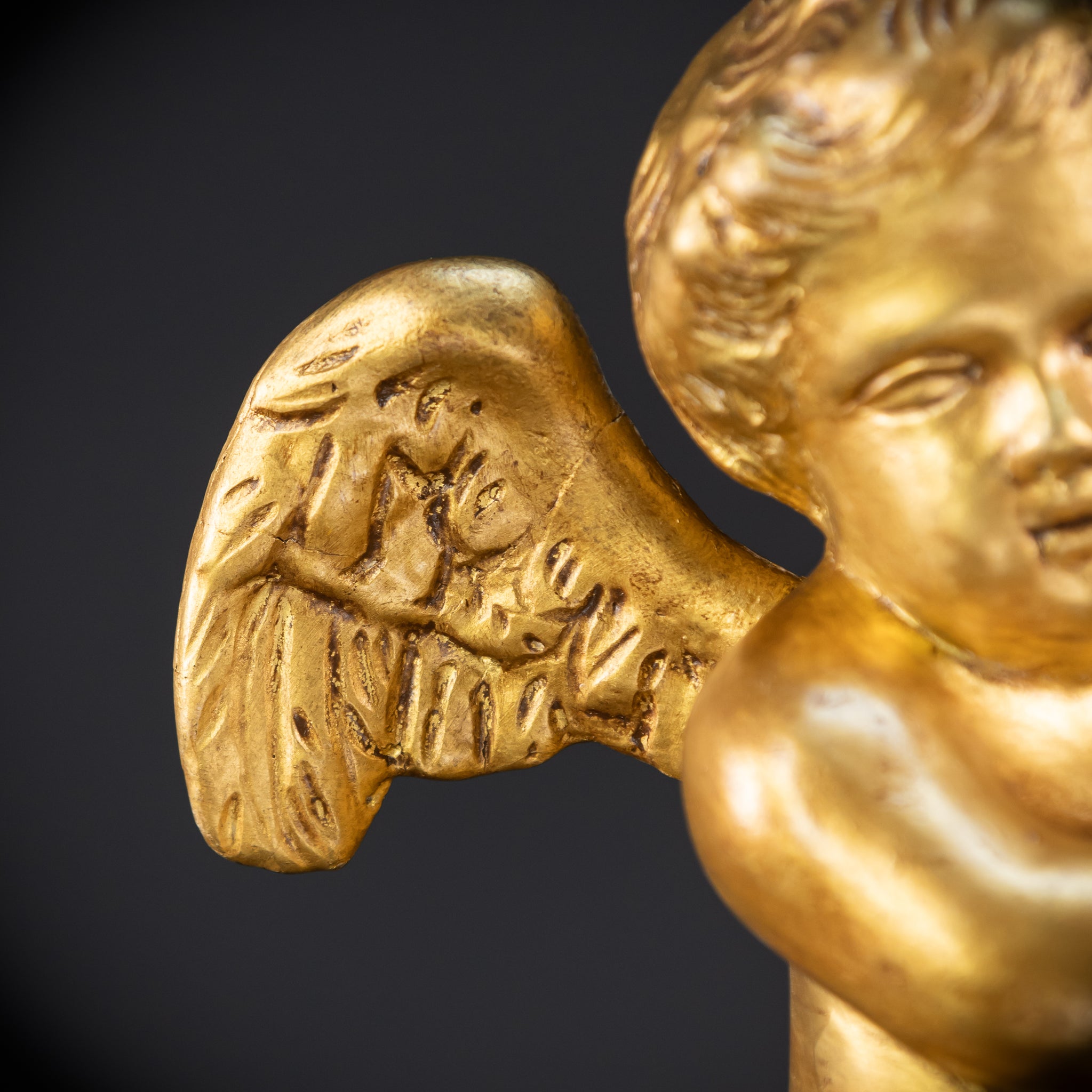 Angel Sculpture A Wood Carved | 1800s Antique | 13.2" / 33.5 cm