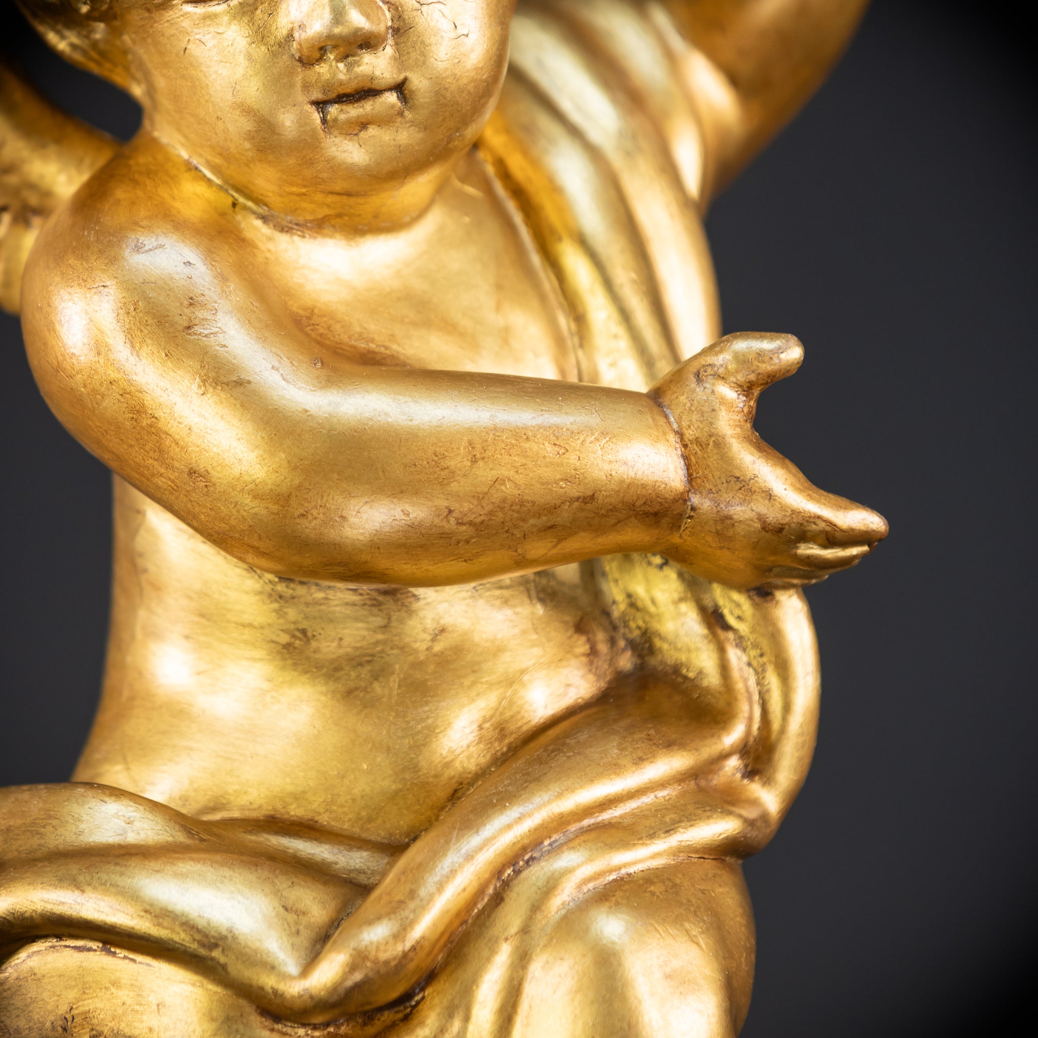 Angel Sculpture A Wood Carved | 1800s Antique | 13.2" / 33.5 cm