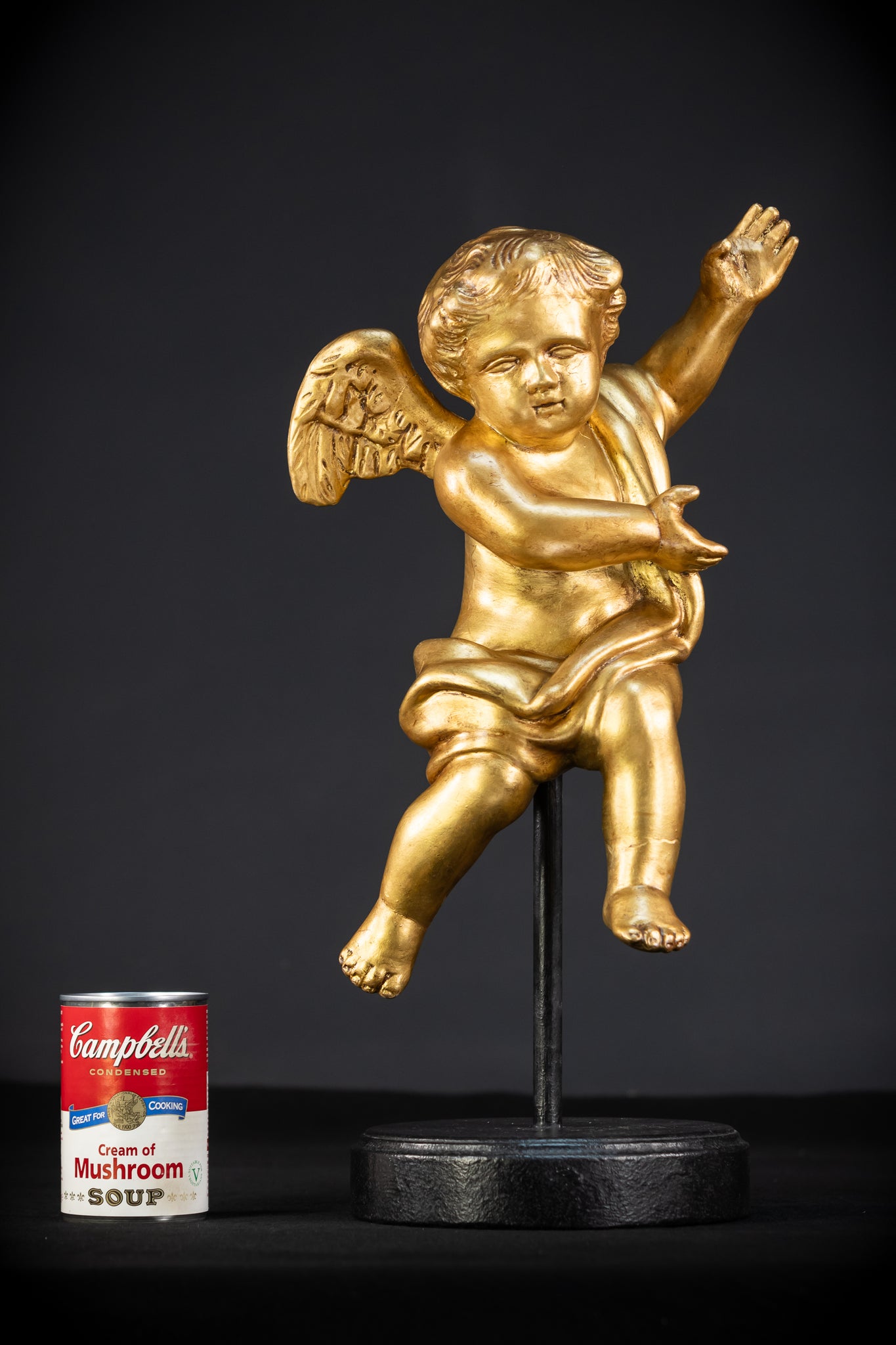 Angel Sculpture A Wood Carved | 1800s Antique | 13.2" / 33.5 cm