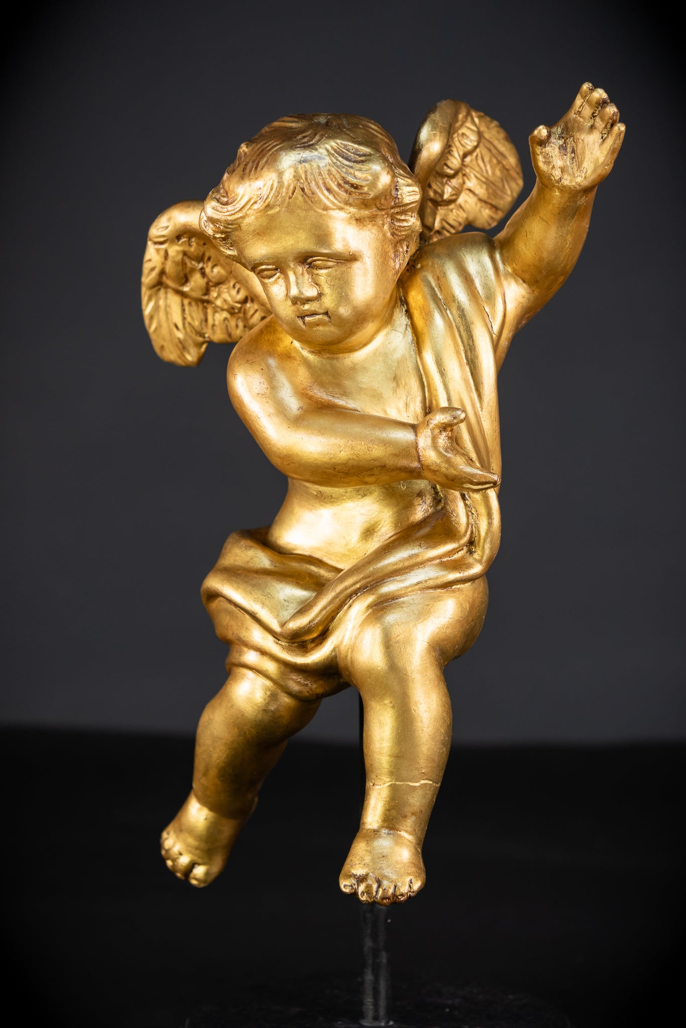 Angel Sculpture A Wood Carved | 1800s Antique | 13.2" / 33.5 cm