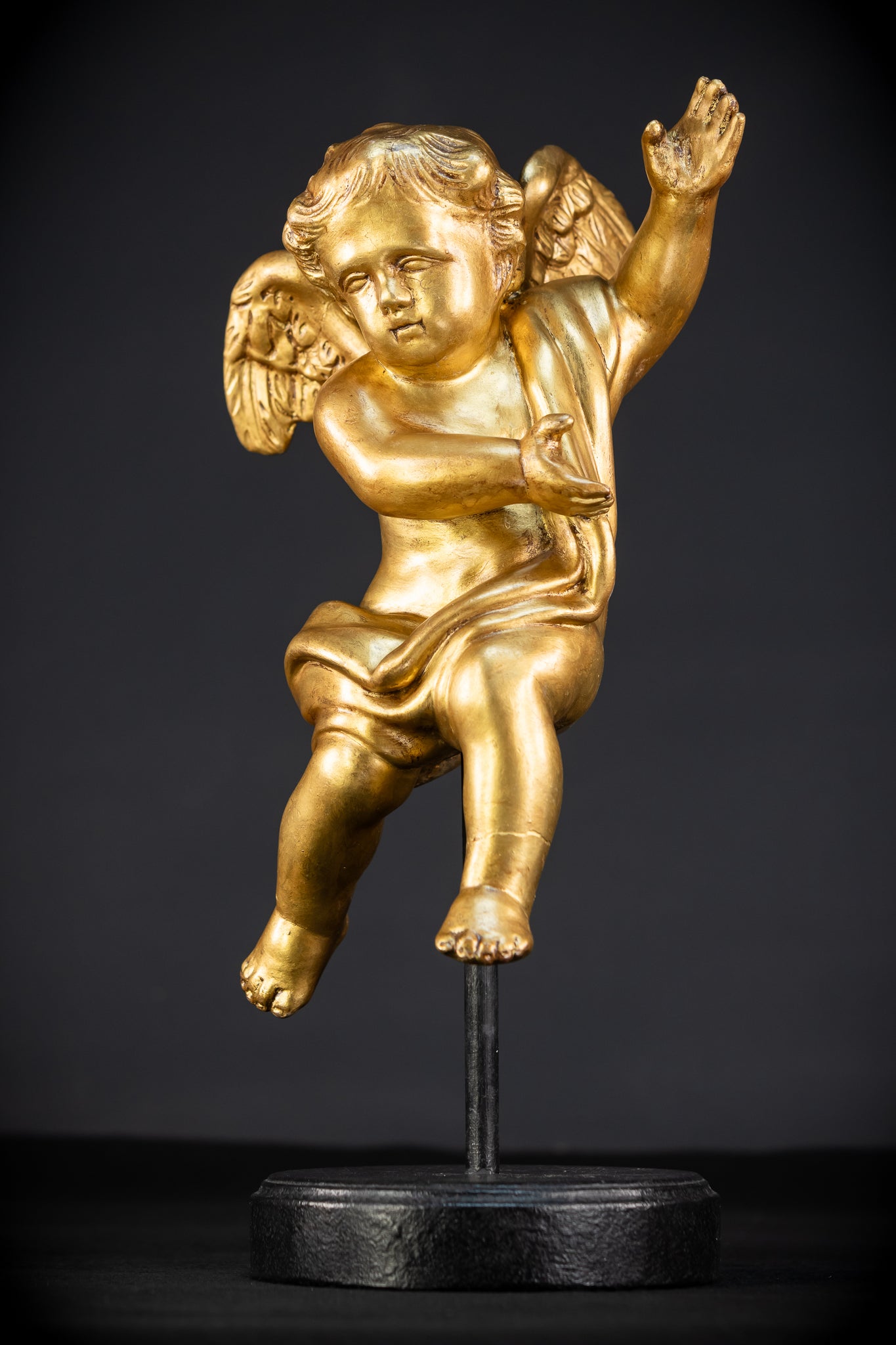Angel Sculpture A Wood Carved | 1800s Antique | 13.2" / 33.5 cm