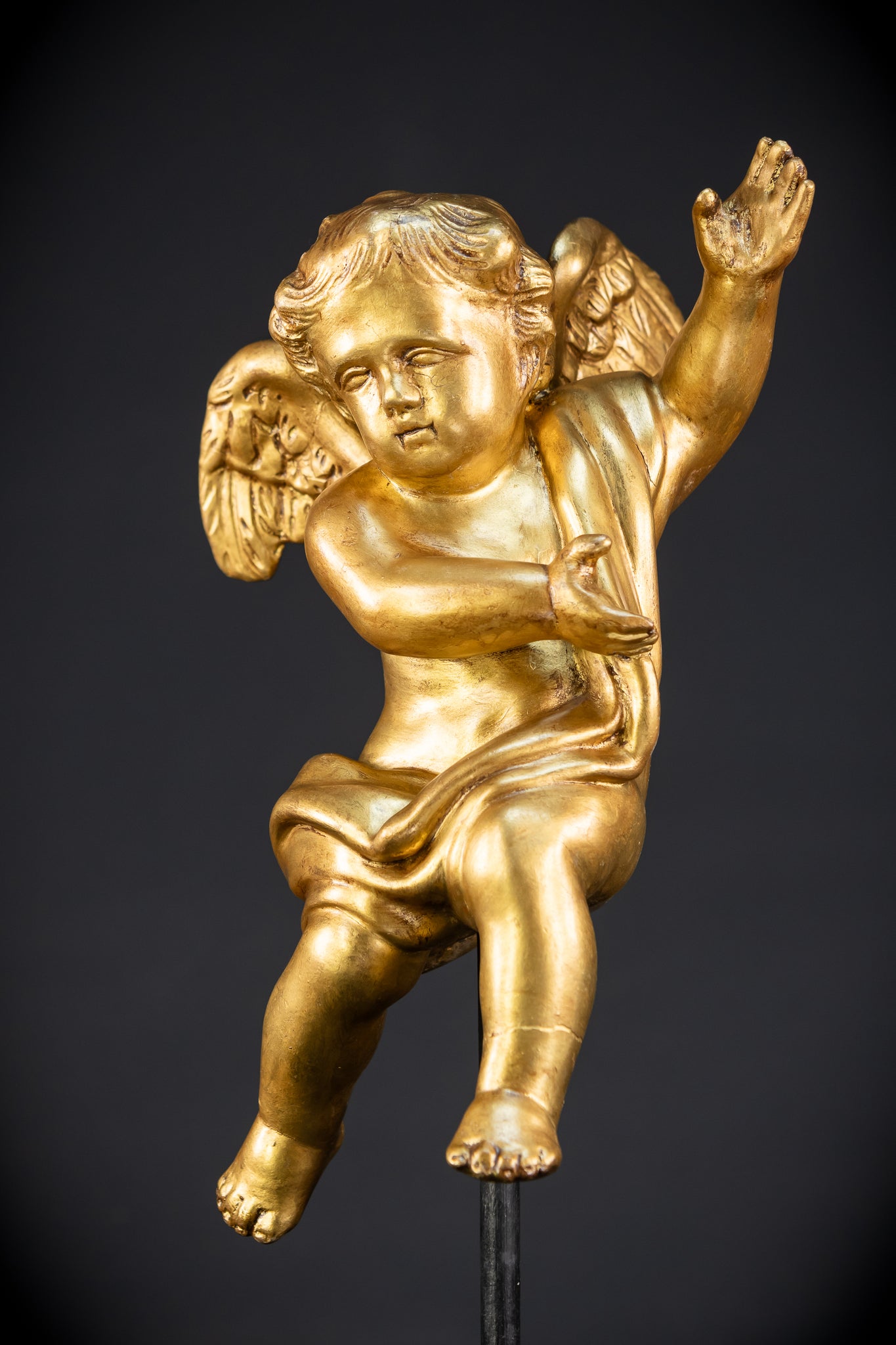 Angel Sculpture A Wood Carved | 1800s Antique | 13.2" / 33.5 cm