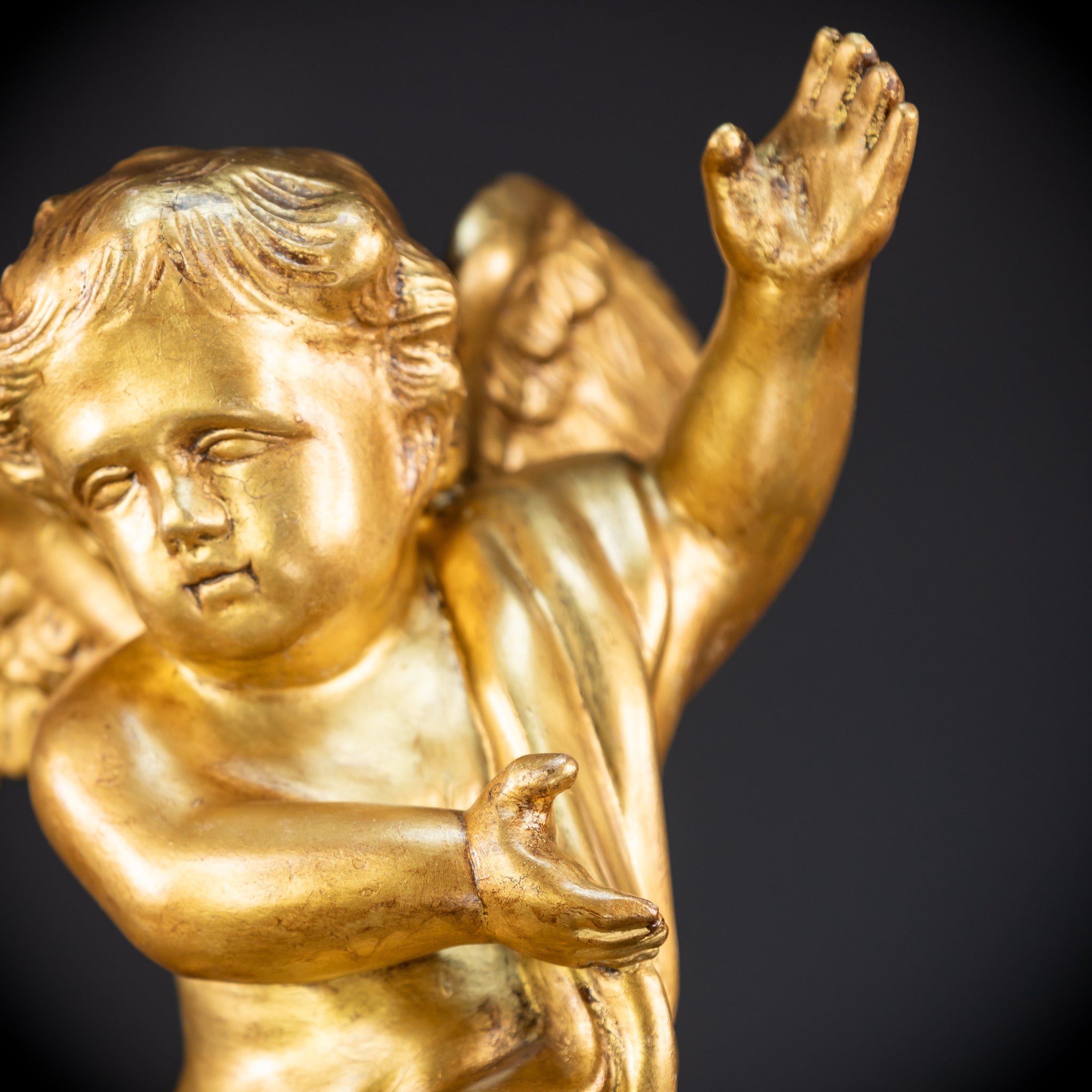 Angel Sculpture A Wood Carved | 1800s Antique | 13.2" / 33.5 cm