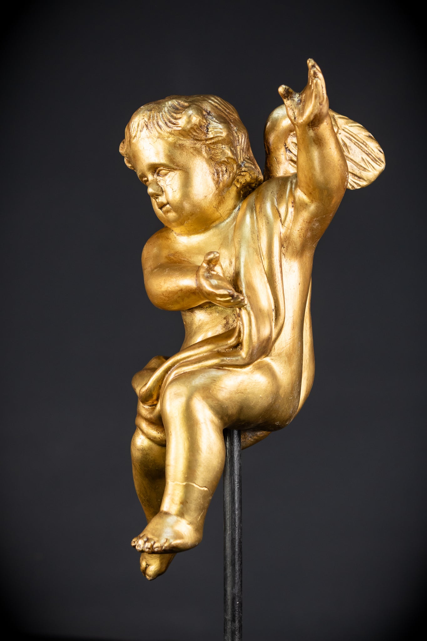 Angel Sculpture A Wood Carved | 1800s Antique | 13.2" / 33.5 cm