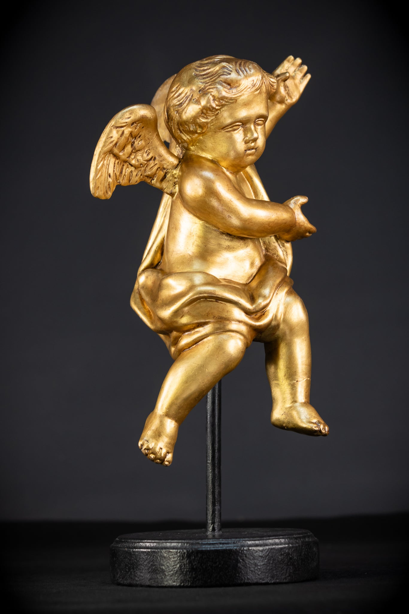 Angel Sculpture A Wood Carved | 1800s Antique | 13.2" / 33.5 cm