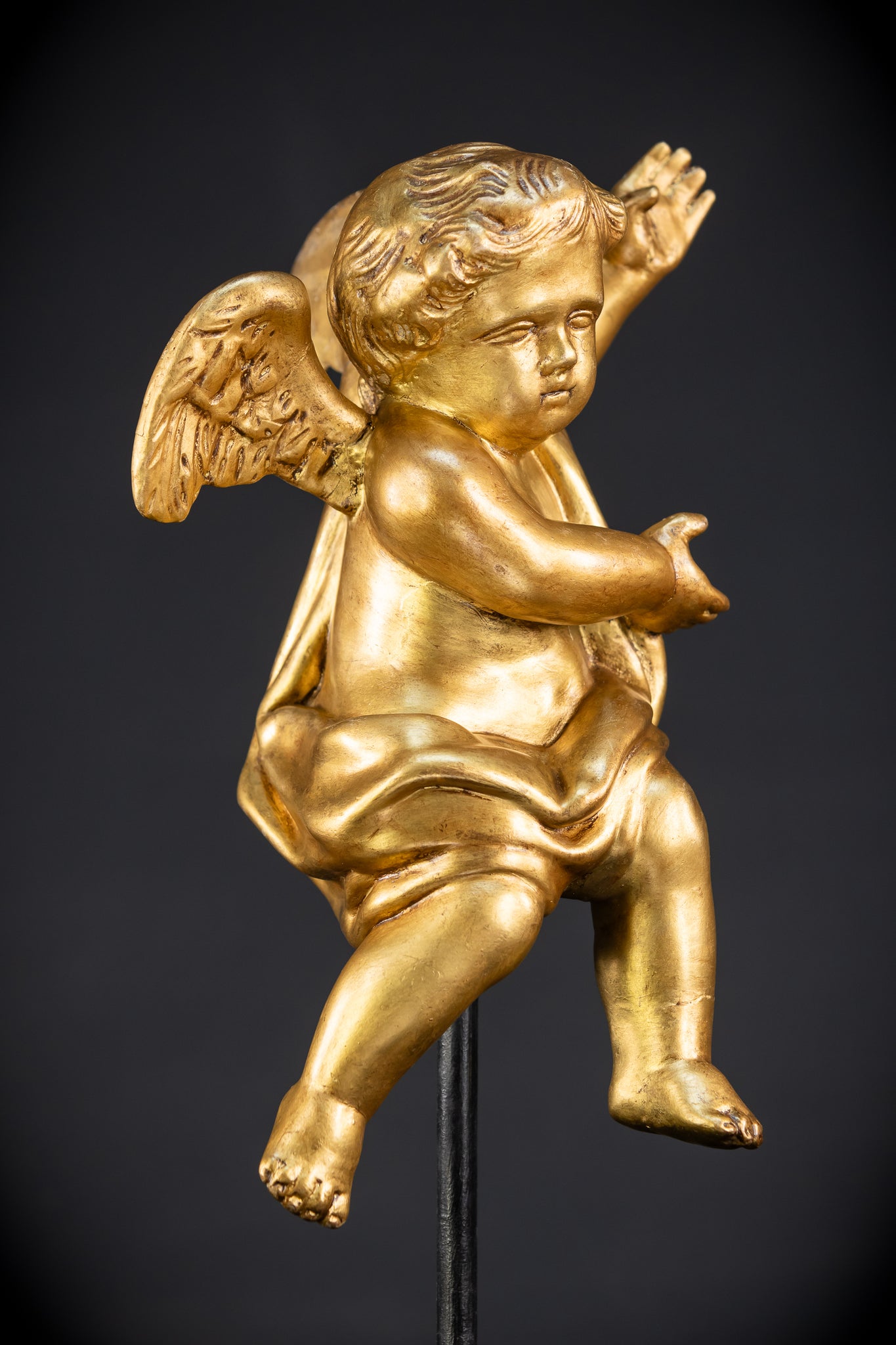 Angel Sculpture A Wood Carved | 1800s Antique | 13.2" / 33.5 cm