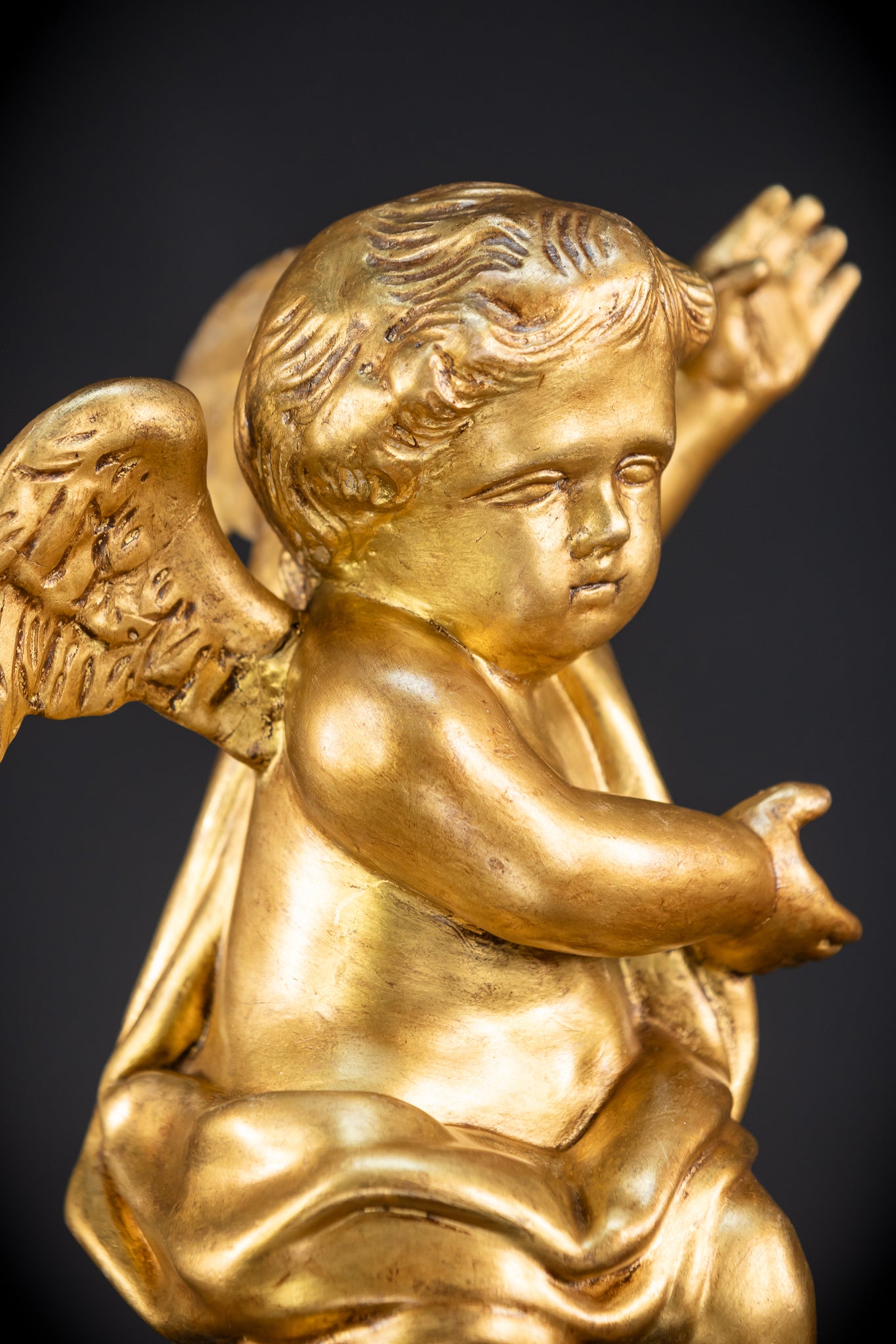 Angel Sculpture A Wood Carved | 1800s Antique | 13.2" / 33.5 cm