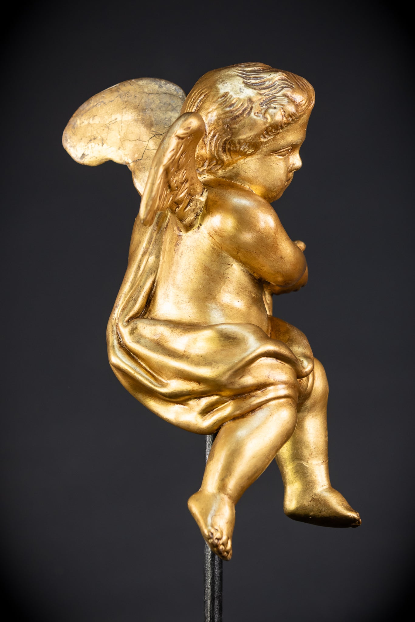 Angel Sculpture A Wood Carved | 1800s Antique | 13.2" / 33.5 cm