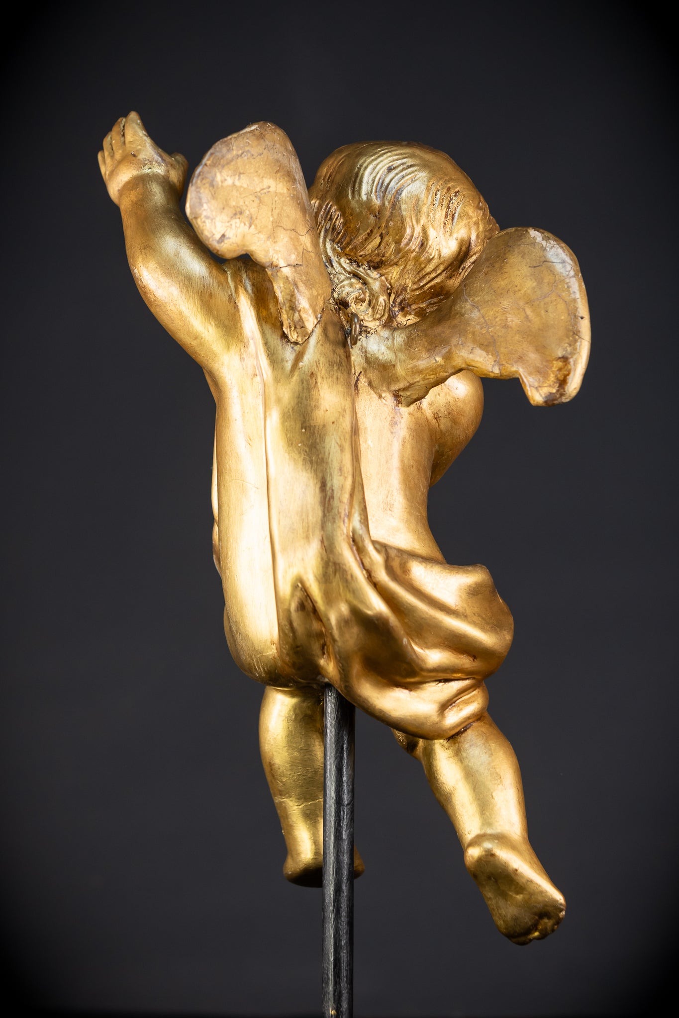 Angel Sculpture A Wood Carved | 1800s Antique | 13.2" / 33.5 cm
