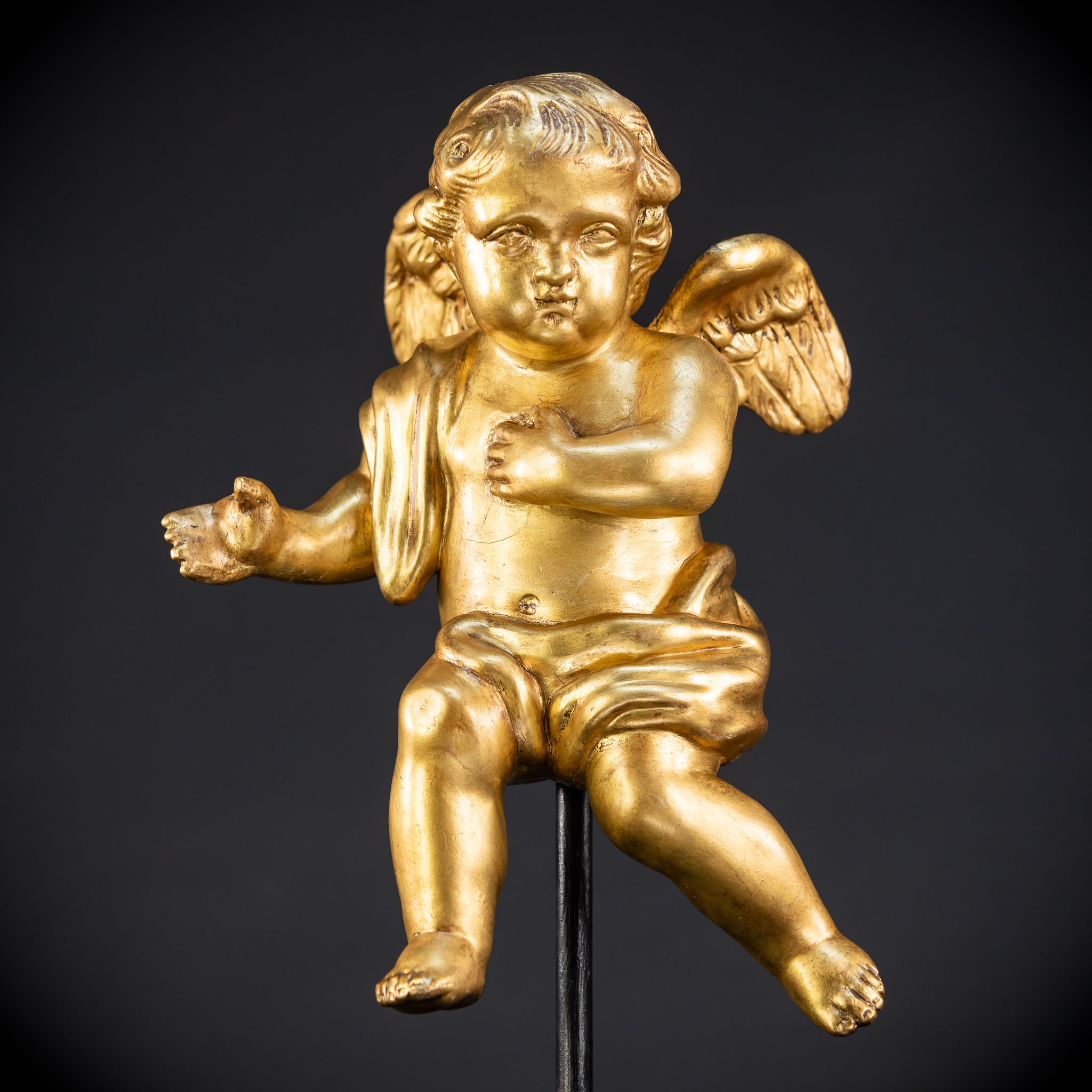 Angel Sculpture B Wood Carved | 1800s Antique | 13.2" / 33.5 cm