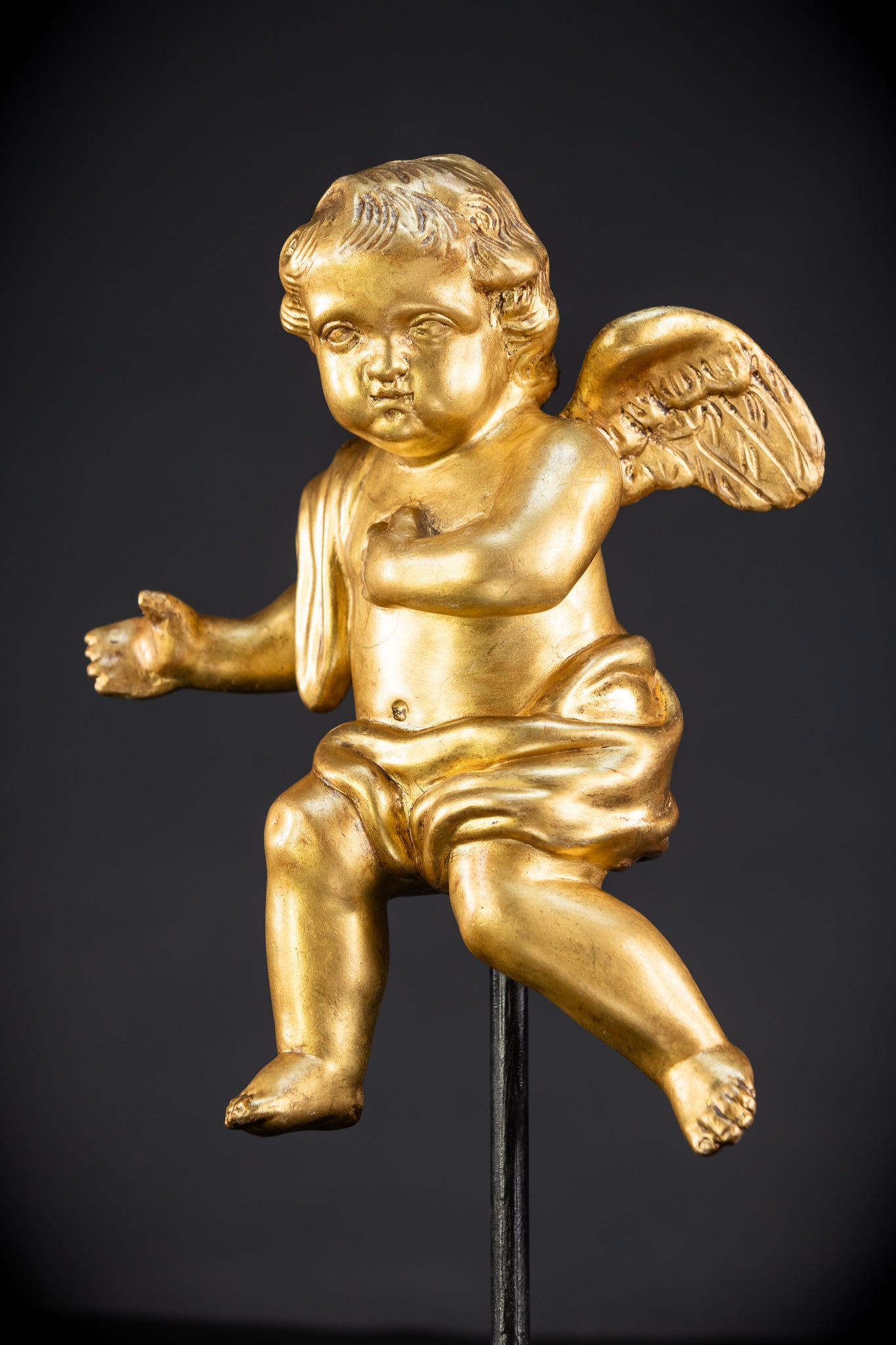 Angel Sculpture B Wood Carved | 1800s Antique | 13.2" / 33.5 cm