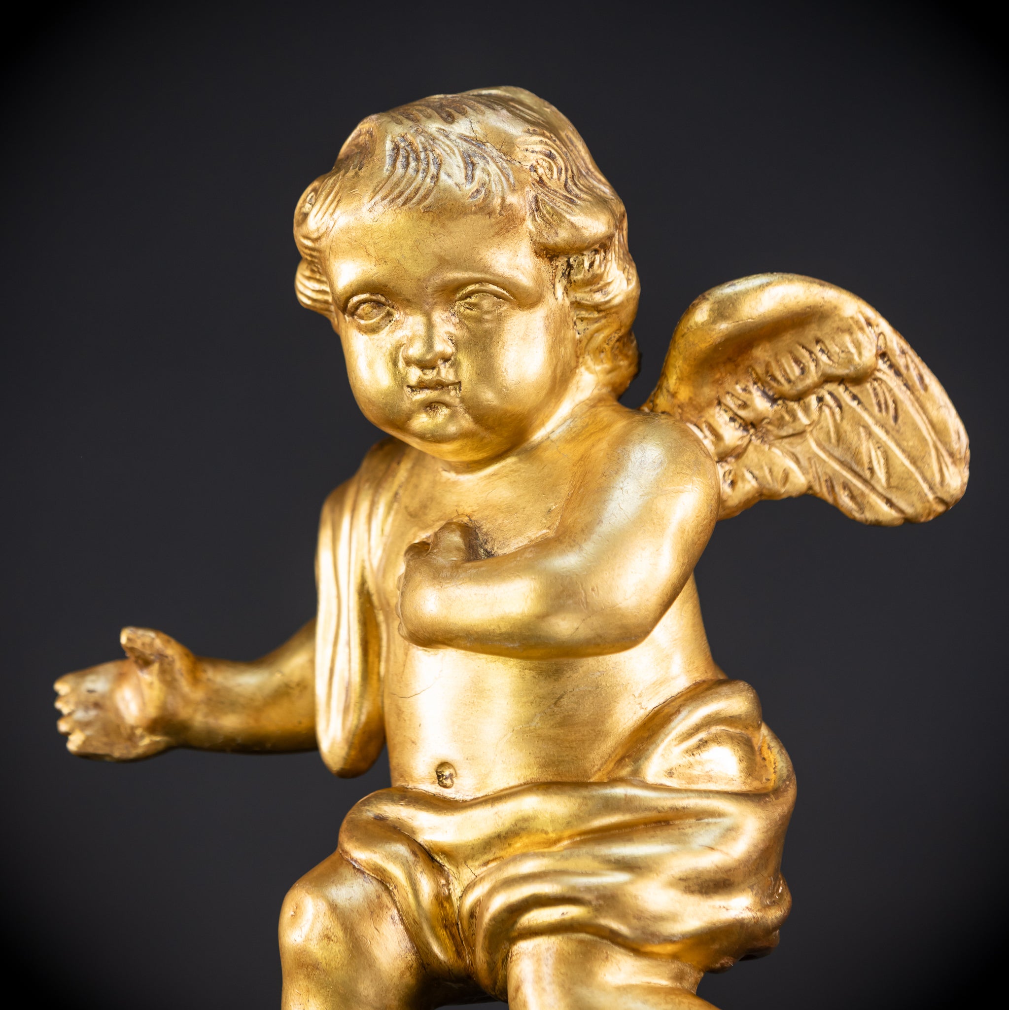 Angel Sculpture B Wood Carved | 1800s Antique | 13.2" / 33.5 cm