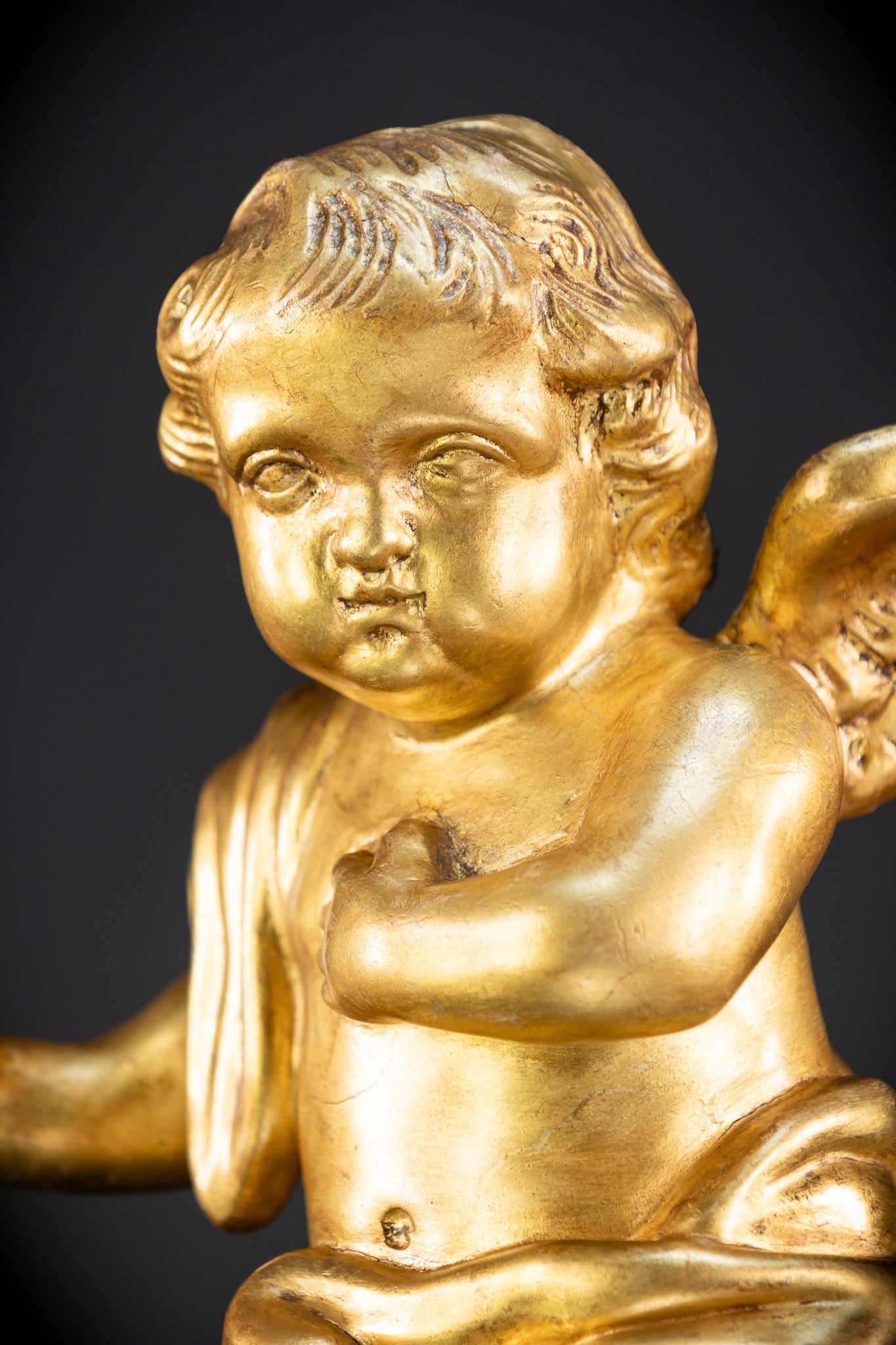 Angel Sculpture B Wood Carved | 1800s Antique | 13.2" / 33.5 cm