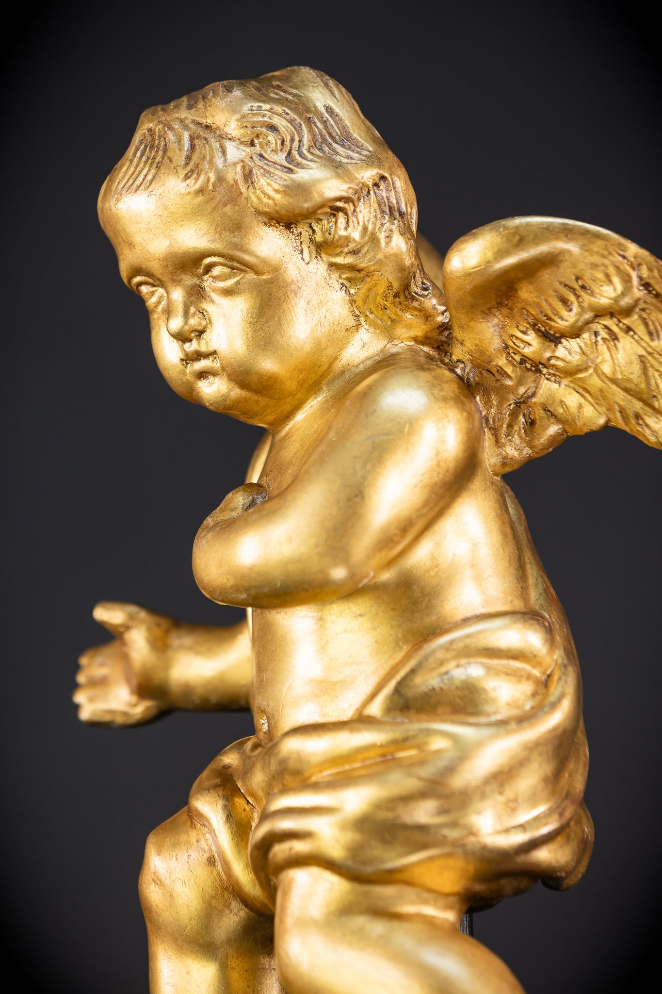 Angel Sculpture B Wood Carved | 1800s Antique | 13.2" / 33.5 cm