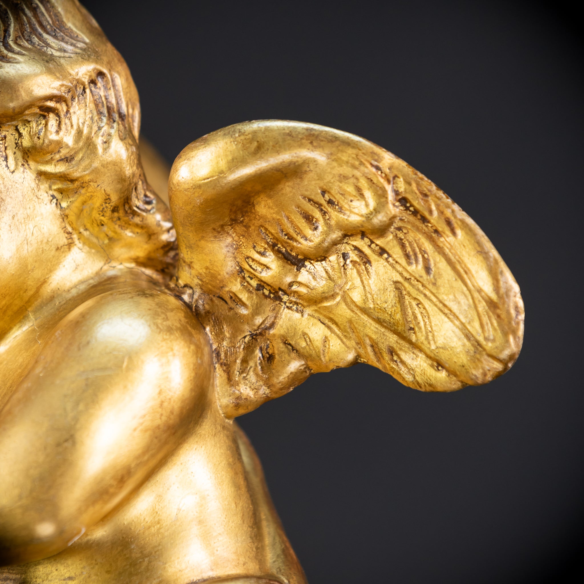 Angel Sculpture B Wood Carved | 1800s Antique | 13.2" / 33.5 cm