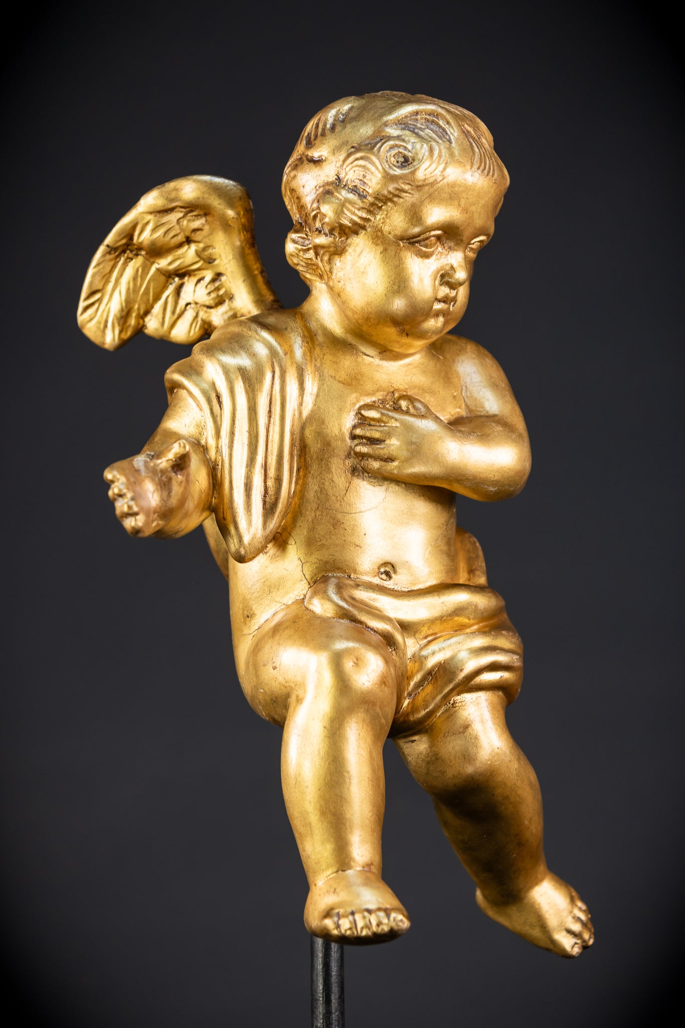 Angel Sculpture B Wood Carved | 1800s Antique | 13.2" / 33.5 cm
