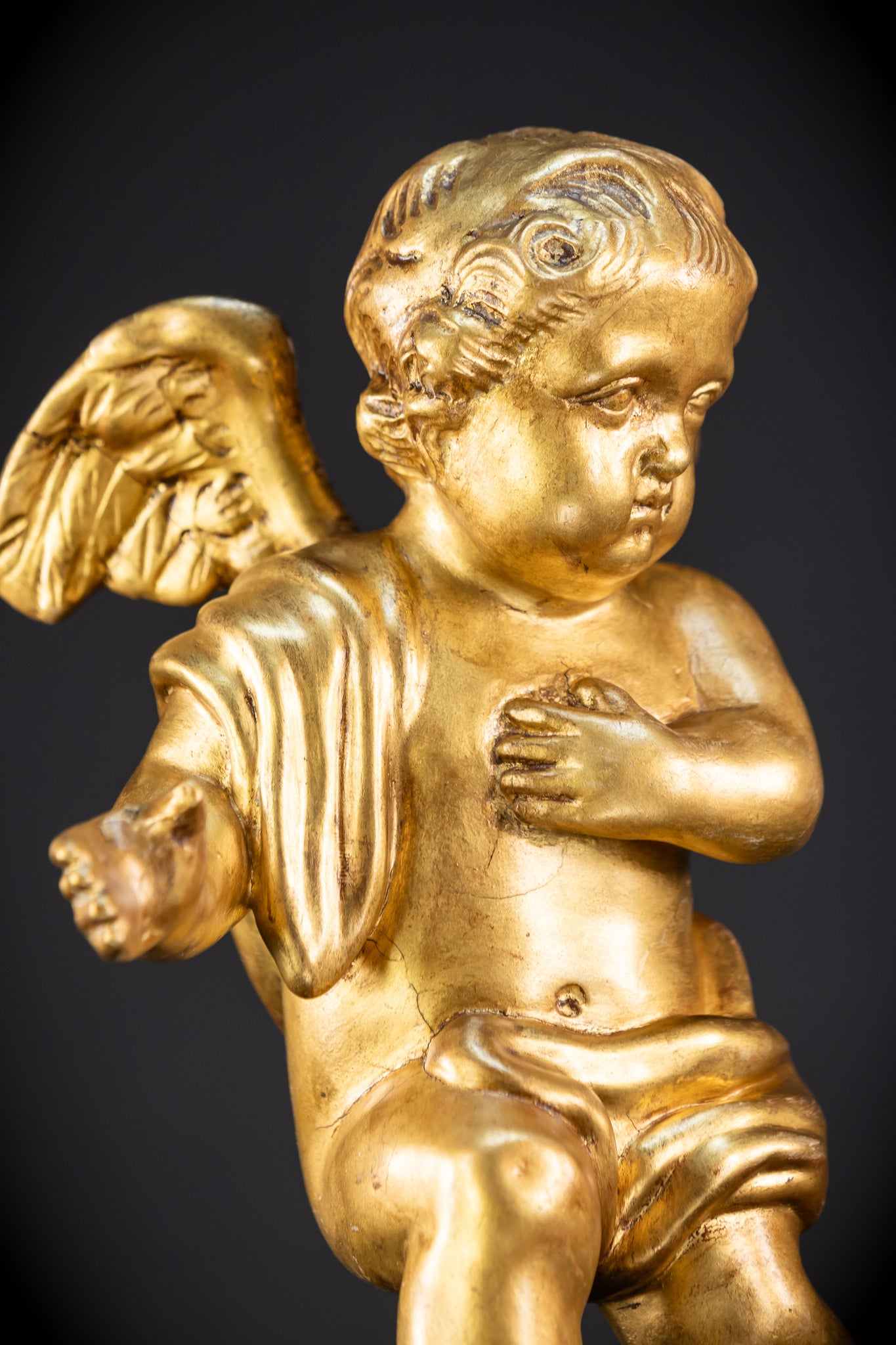 Angel Sculpture B Wood Carved | 1800s Antique | 13.2" / 33.5 cm