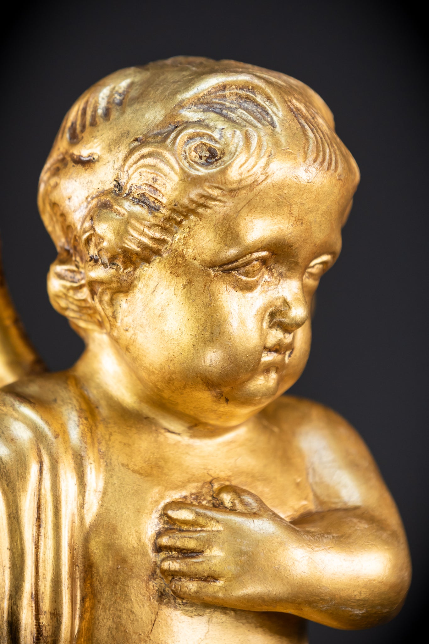 Angel Sculpture B Wood Carved | 1800s Antique | 13.2" / 33.5 cm