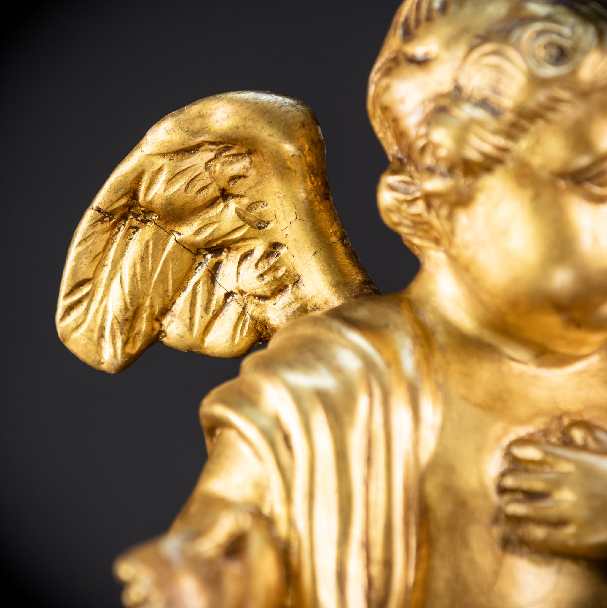 Angel Sculpture B Wood Carved | 1800s Antique | 13.2" / 33.5 cm