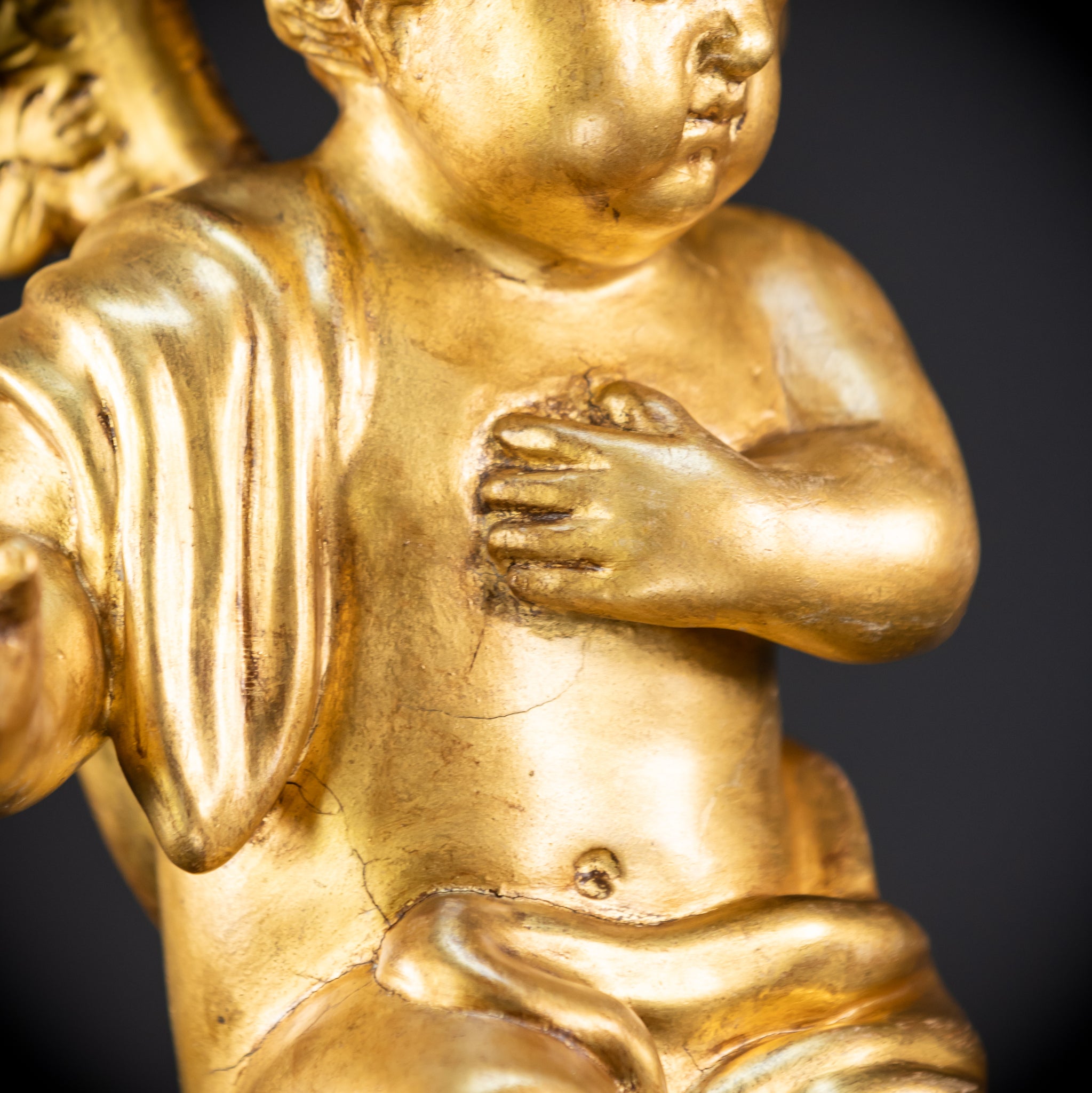 Angel Sculpture B Wood Carved | 1800s Antique | 13.2" / 33.5 cm